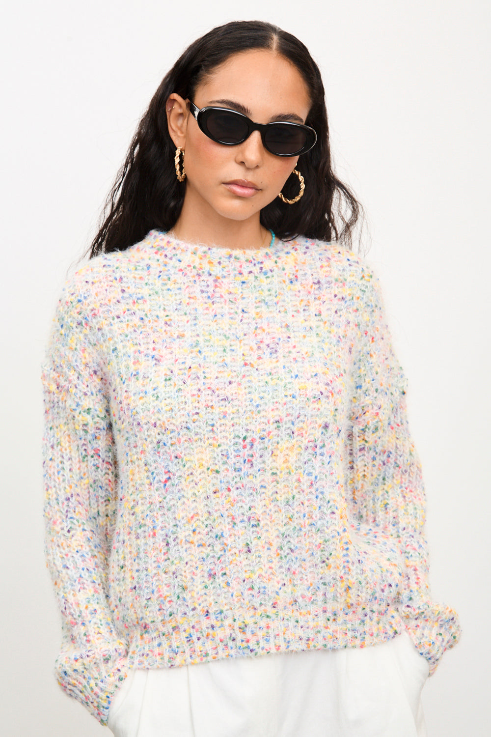 Ivory bold fuzzy rainbow fleck crew neck jumper_1