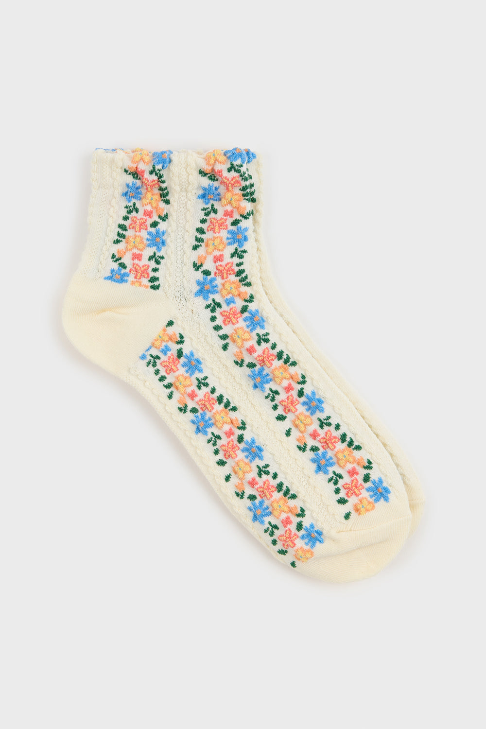 Ivory bright floral strip socks_1