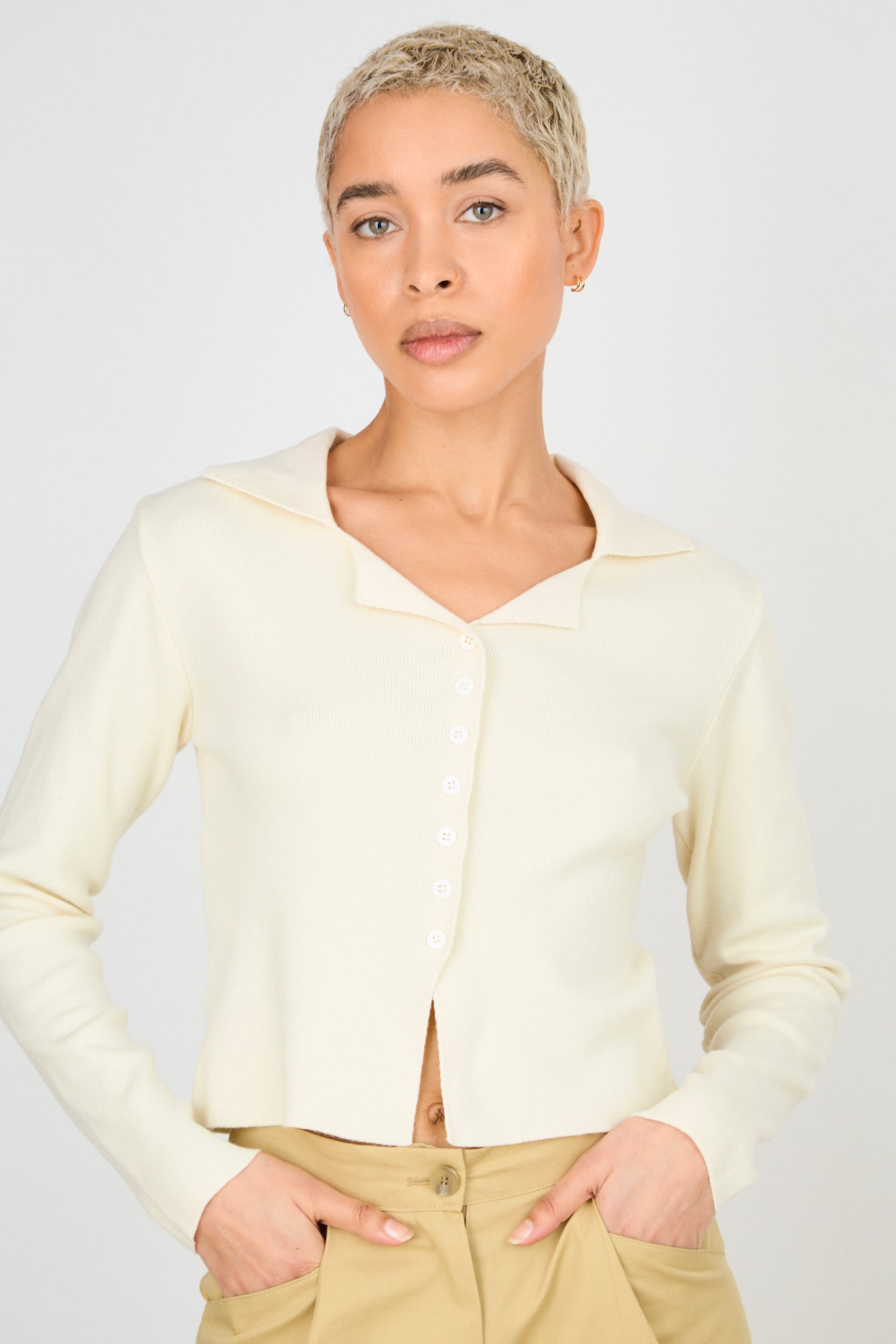 Ivory collared tiny button cardigan_1