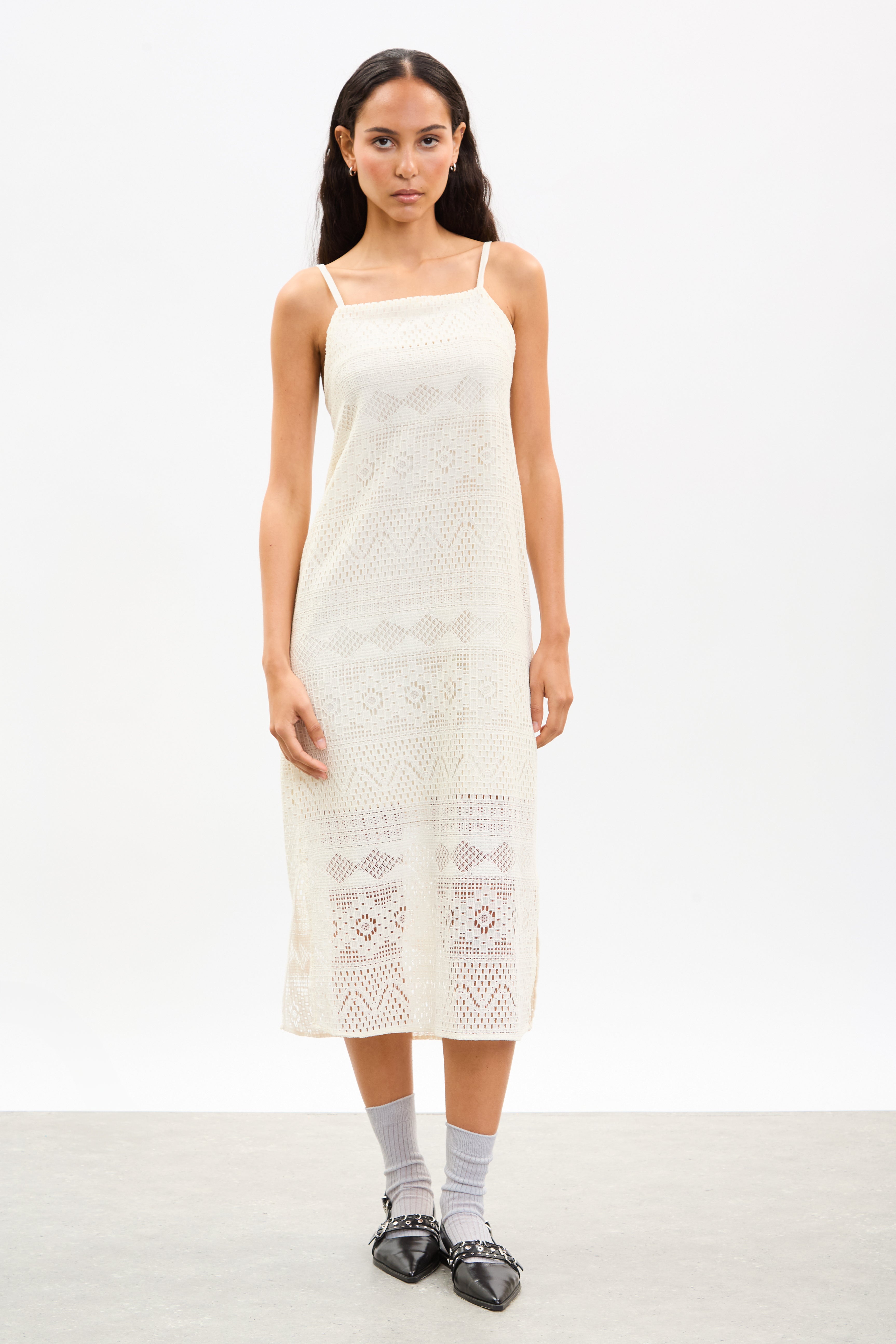 Ivory crochet strappy midi dress_1
