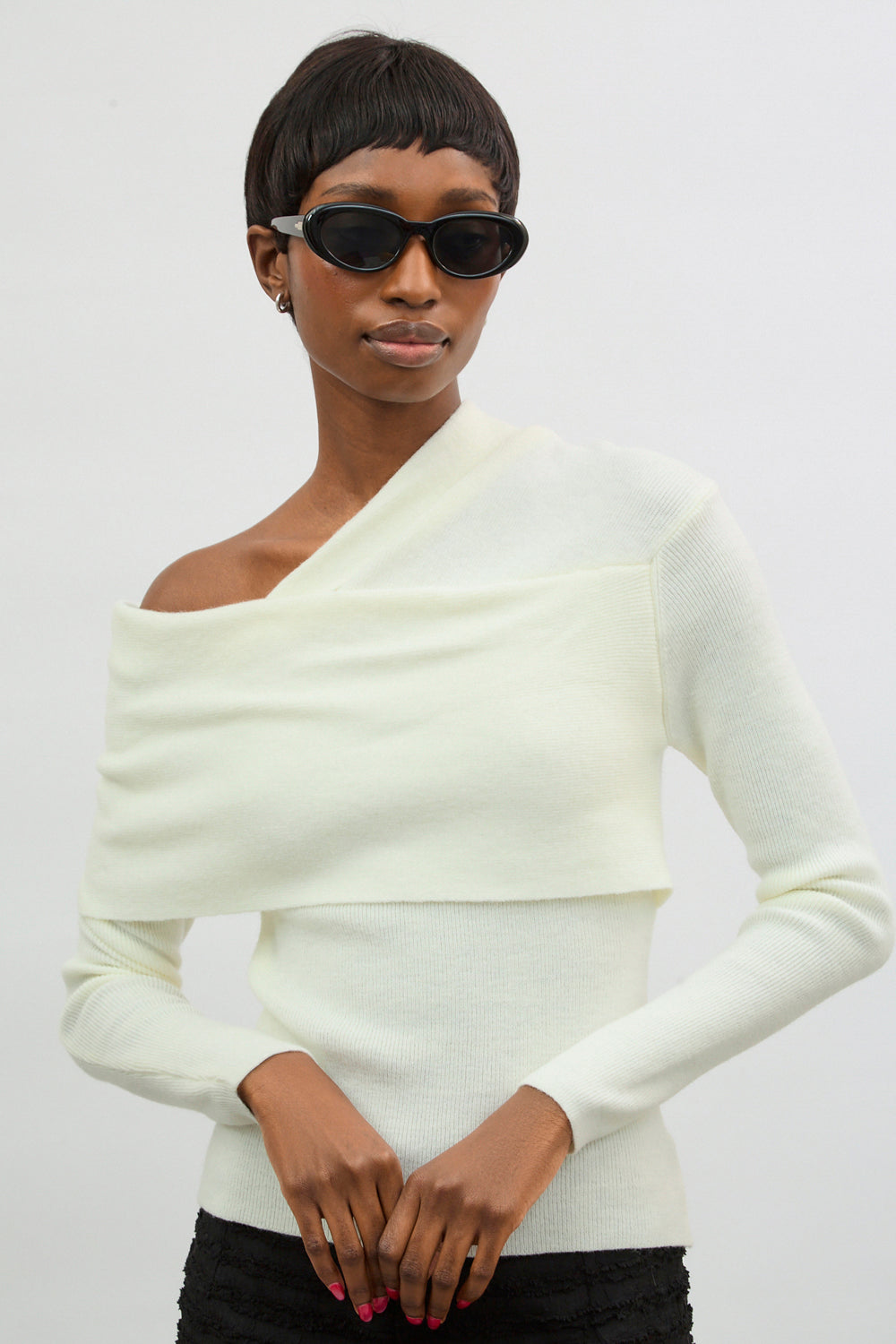 Ivory cross over off the shoulder top_1