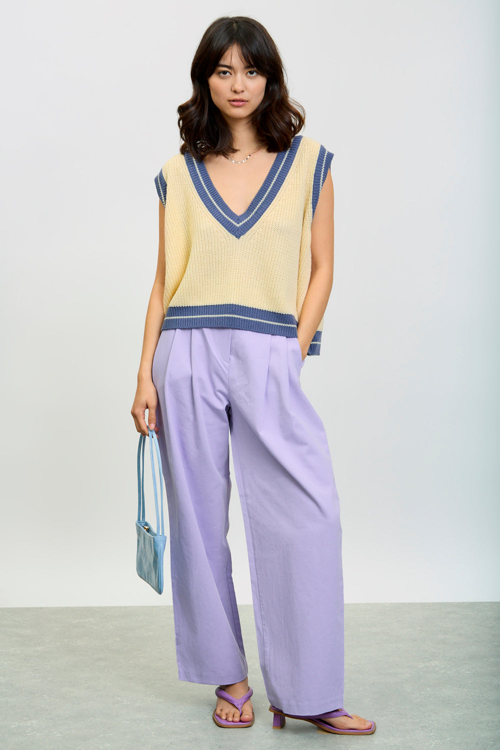 Ivory deep V varsity sweater vest_4