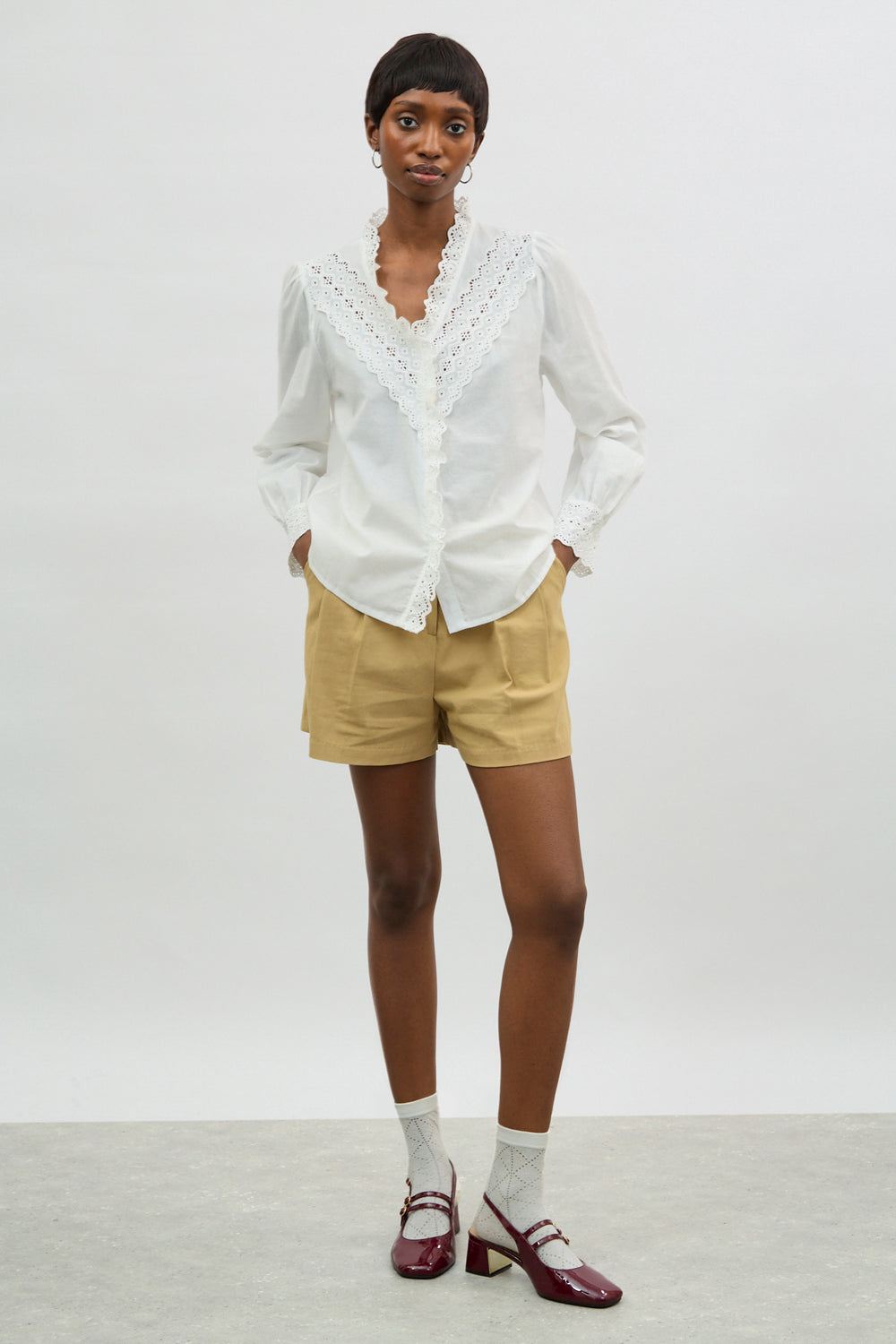 Ivory eyelet trim shirt blouse_4