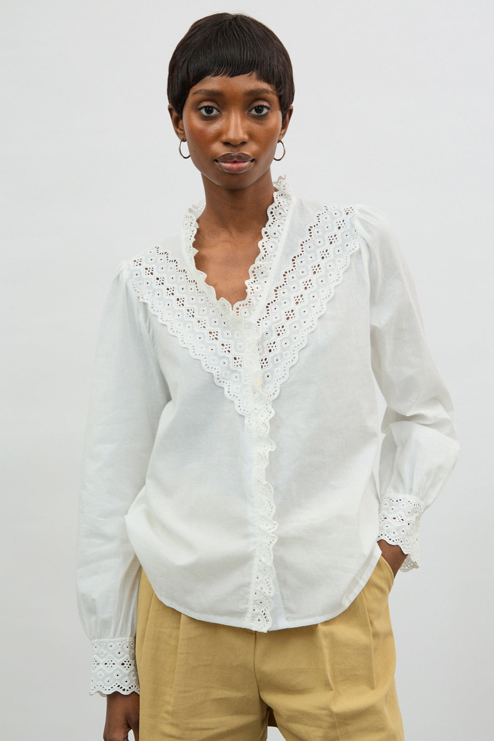 Ivory eyelet trim shirt blouse_1