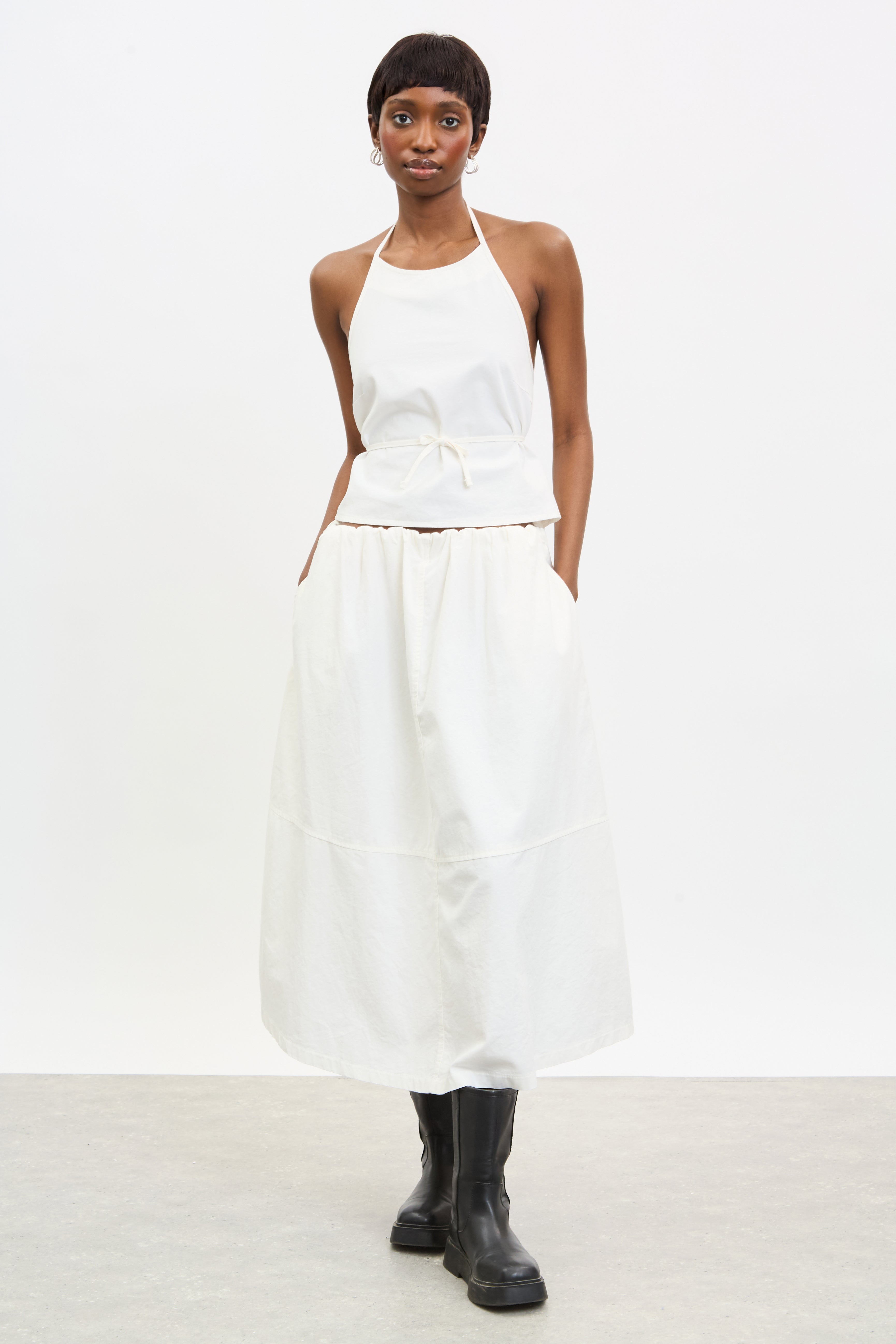 Ivory gathered waist midi skirt_4