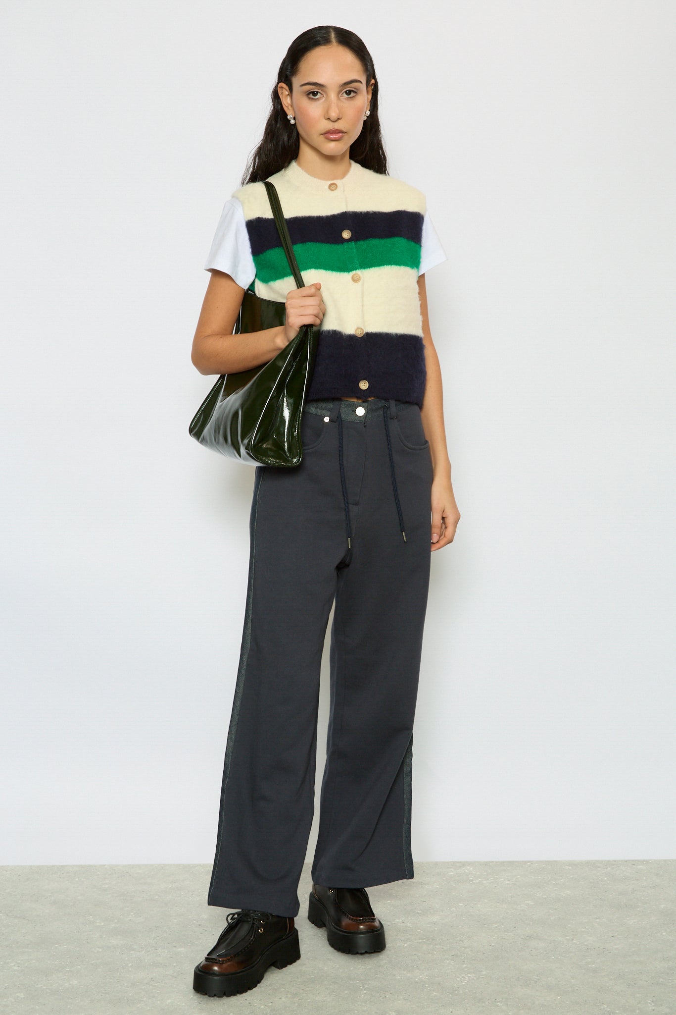 Ivory green and navy striped button up sweater vest_4