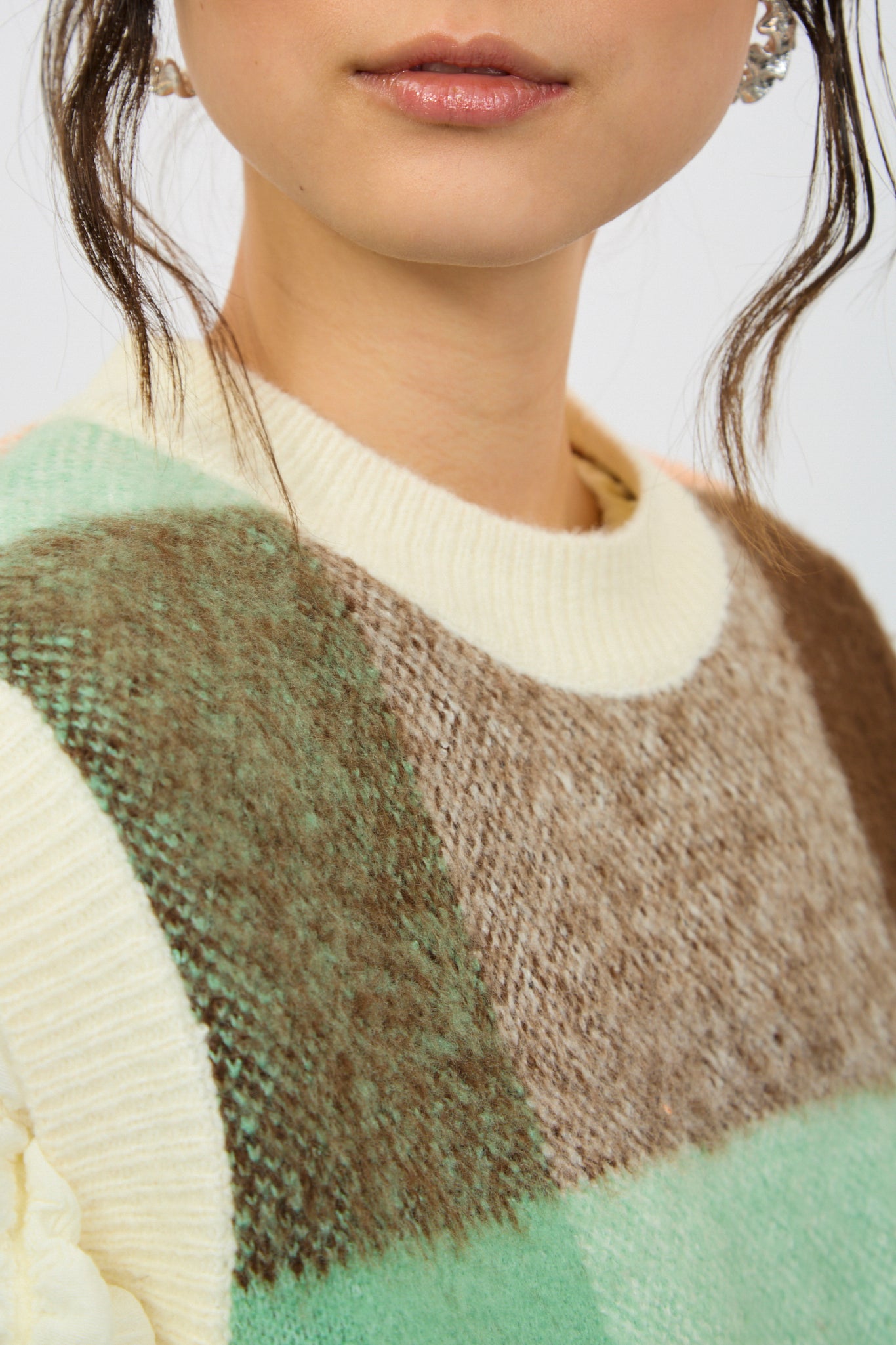 Ivory green and orange check sweater vest_4