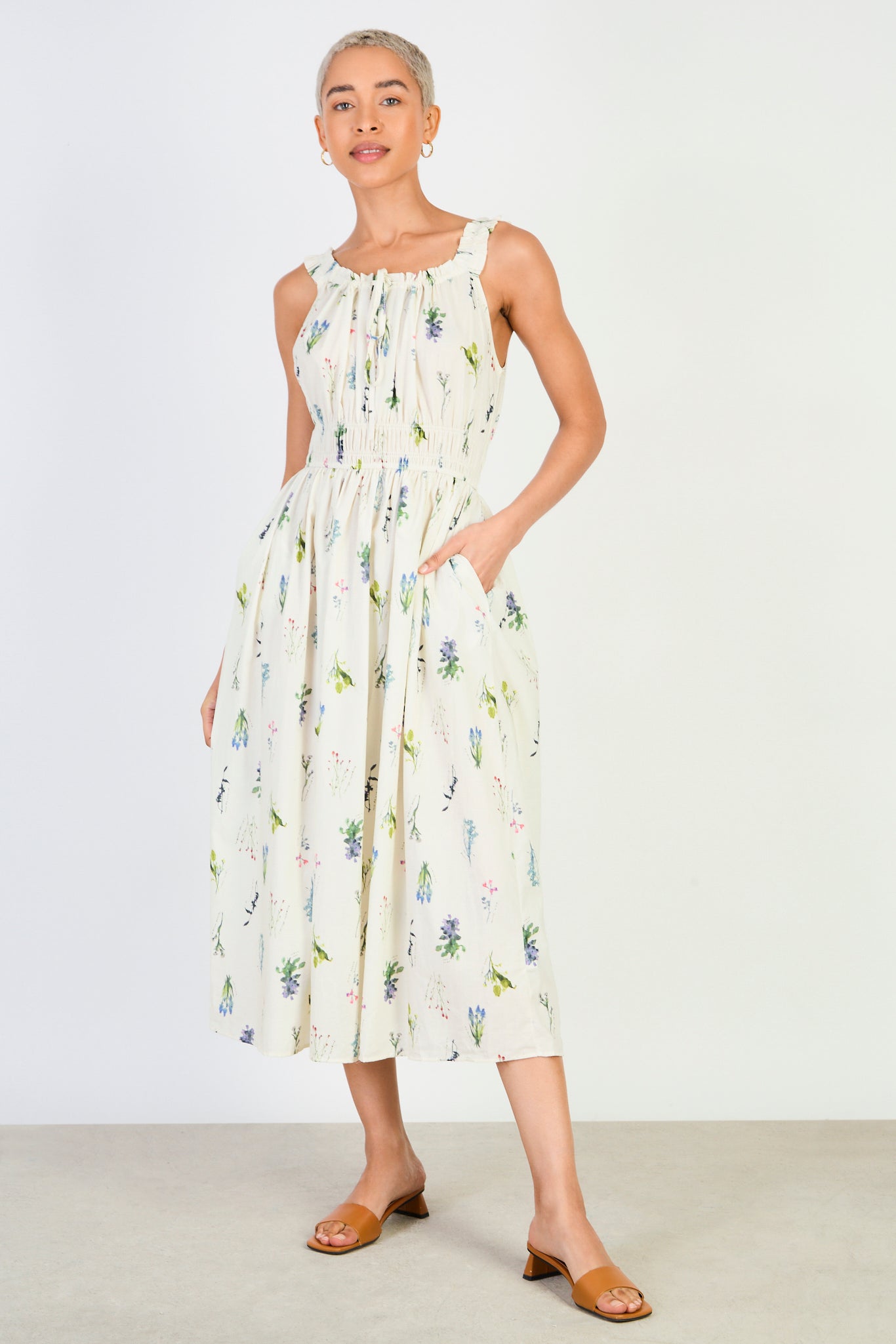 Ivory large floral motif midi dress_1