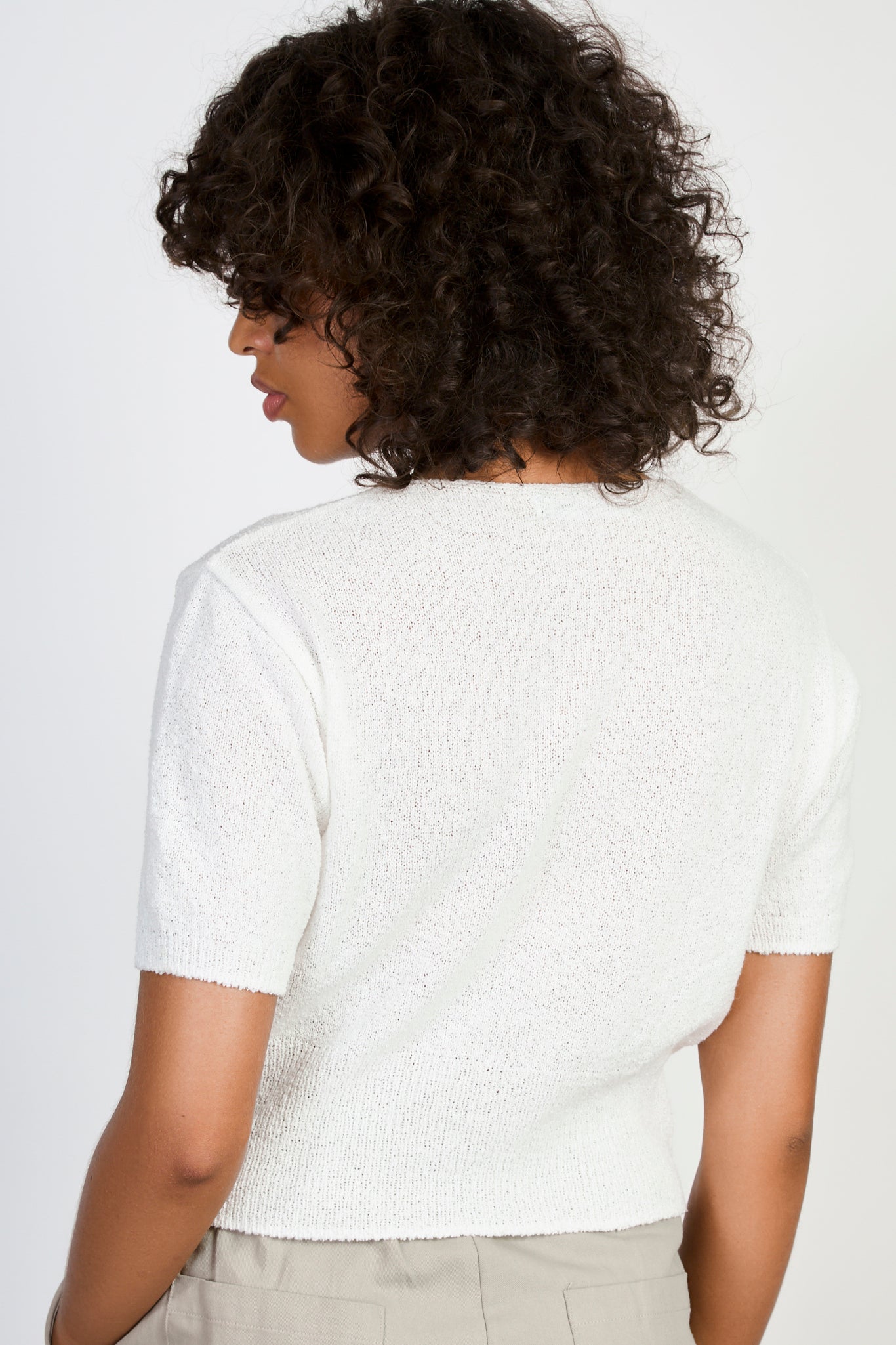 Ivory linen blend short sleeved cardigan_2