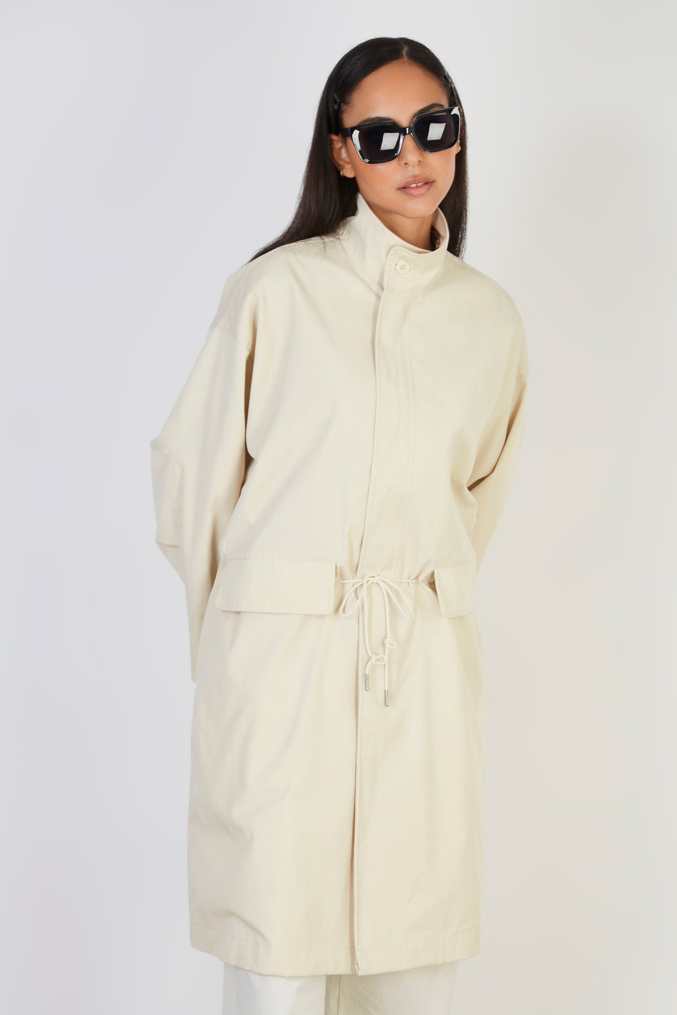 Ivory long cinch waist parka_2