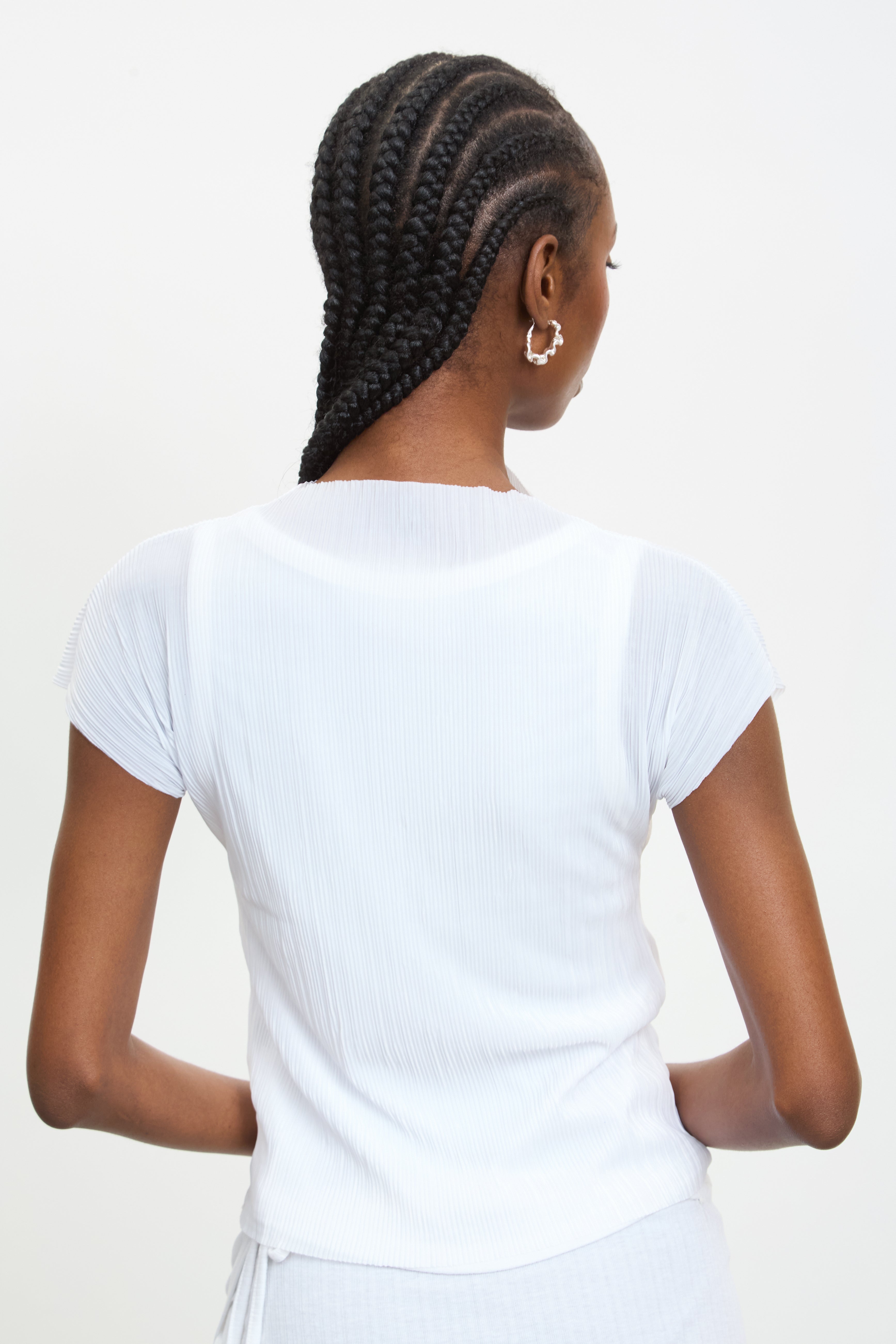 Ivory pleat ribbed short sleeved top_2