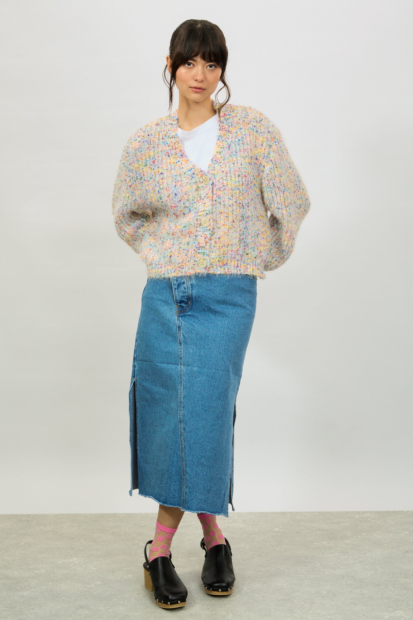 Ivory rainbow fleck fuzzy cardigan_4