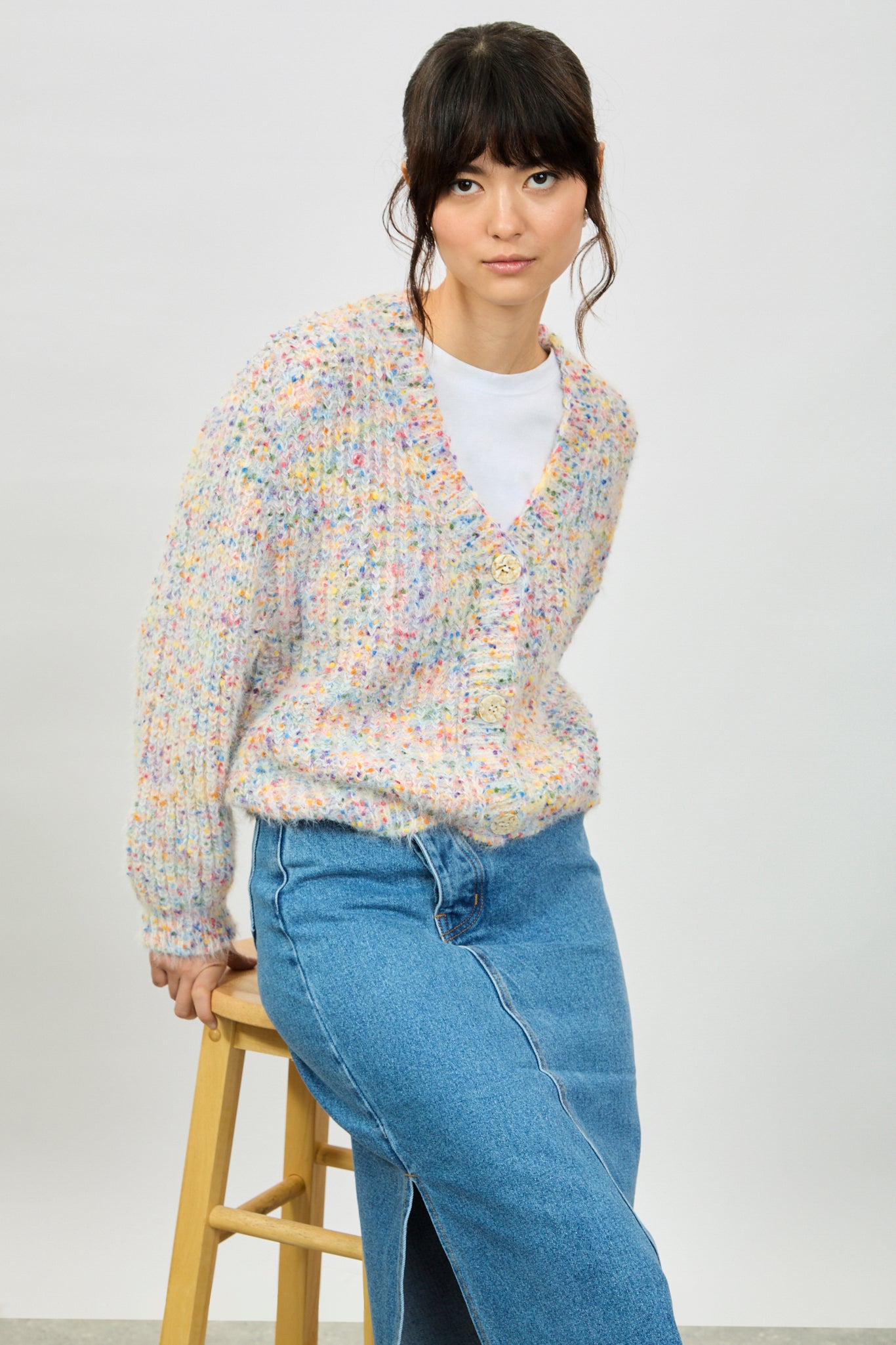 Ivory rainbow fleck fuzzy cardigan_5