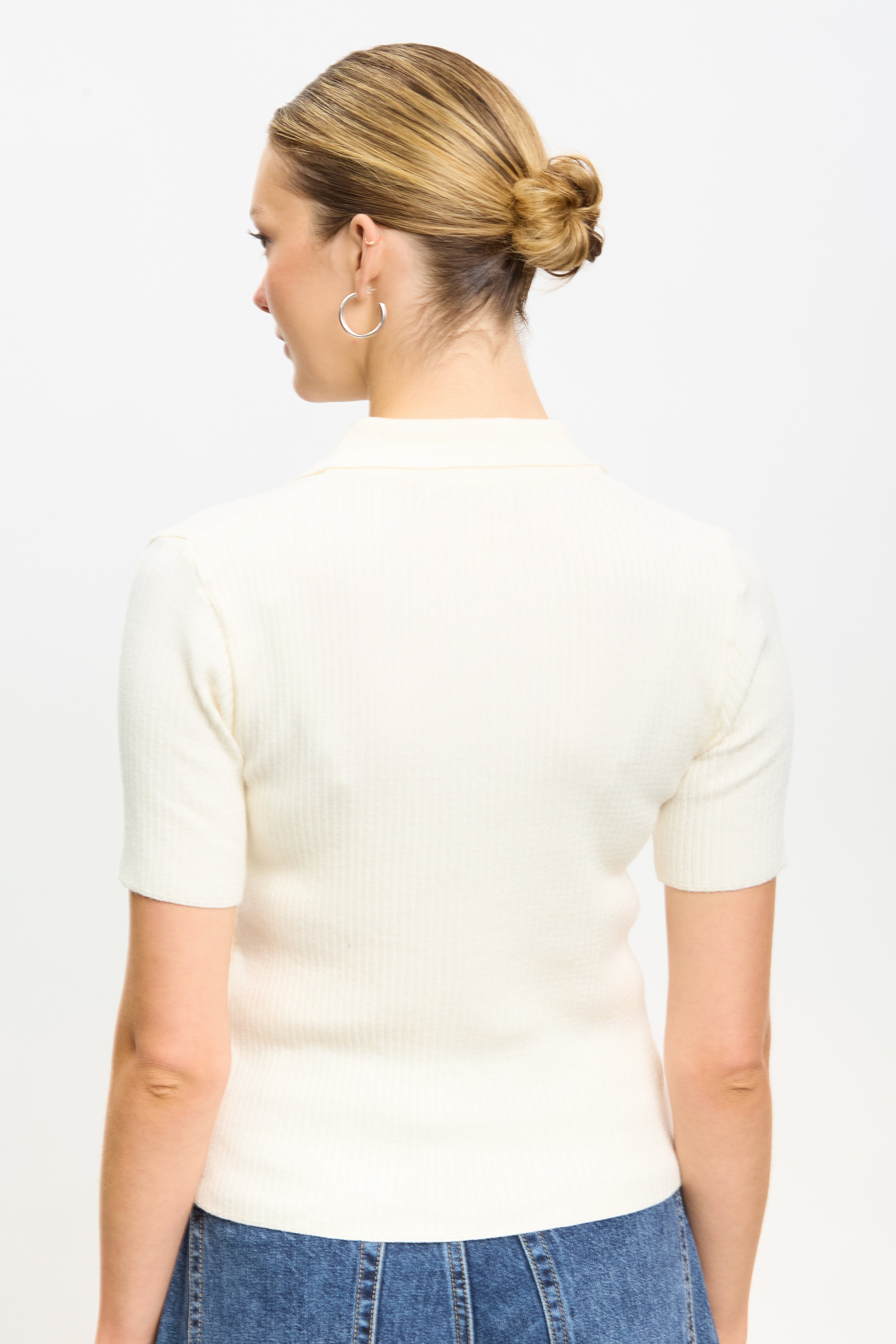 Ivory ribbed knit short sleeved polo_2