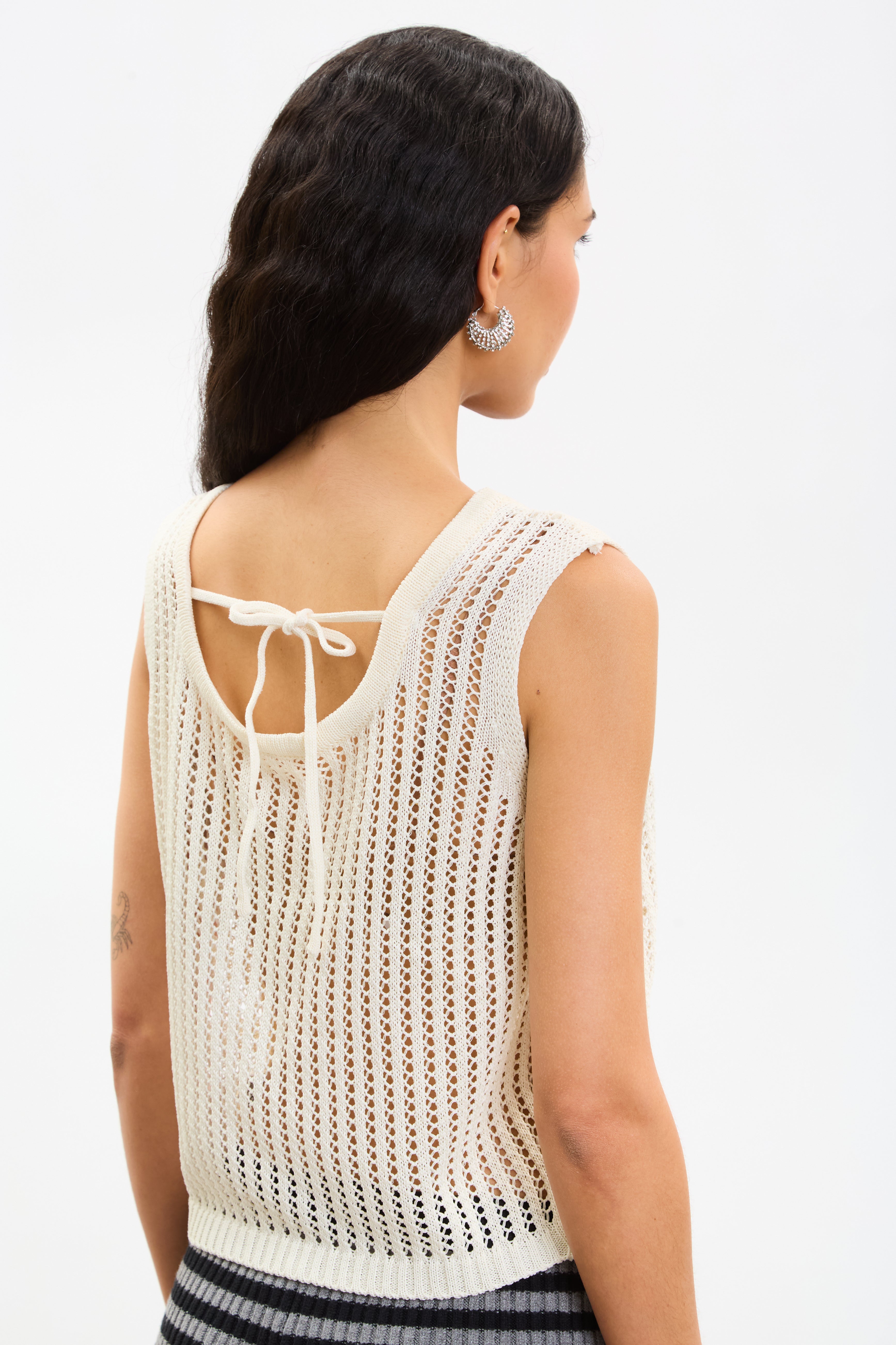 Ivory semi sheer tie back tank_1