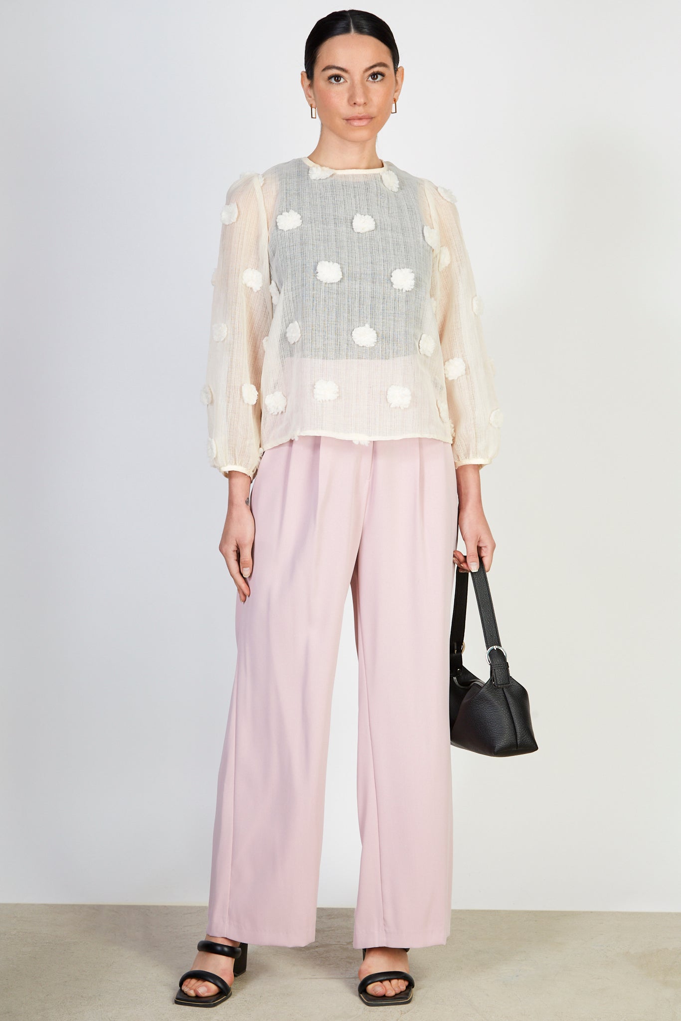 Ivory semi sheer tufted tie back blouse_4