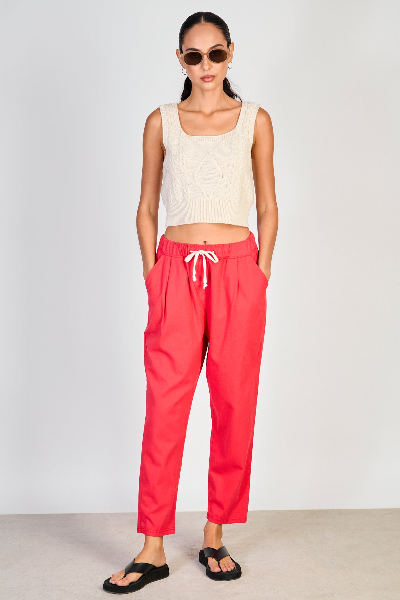 Ivory square neck cableknit tank_4