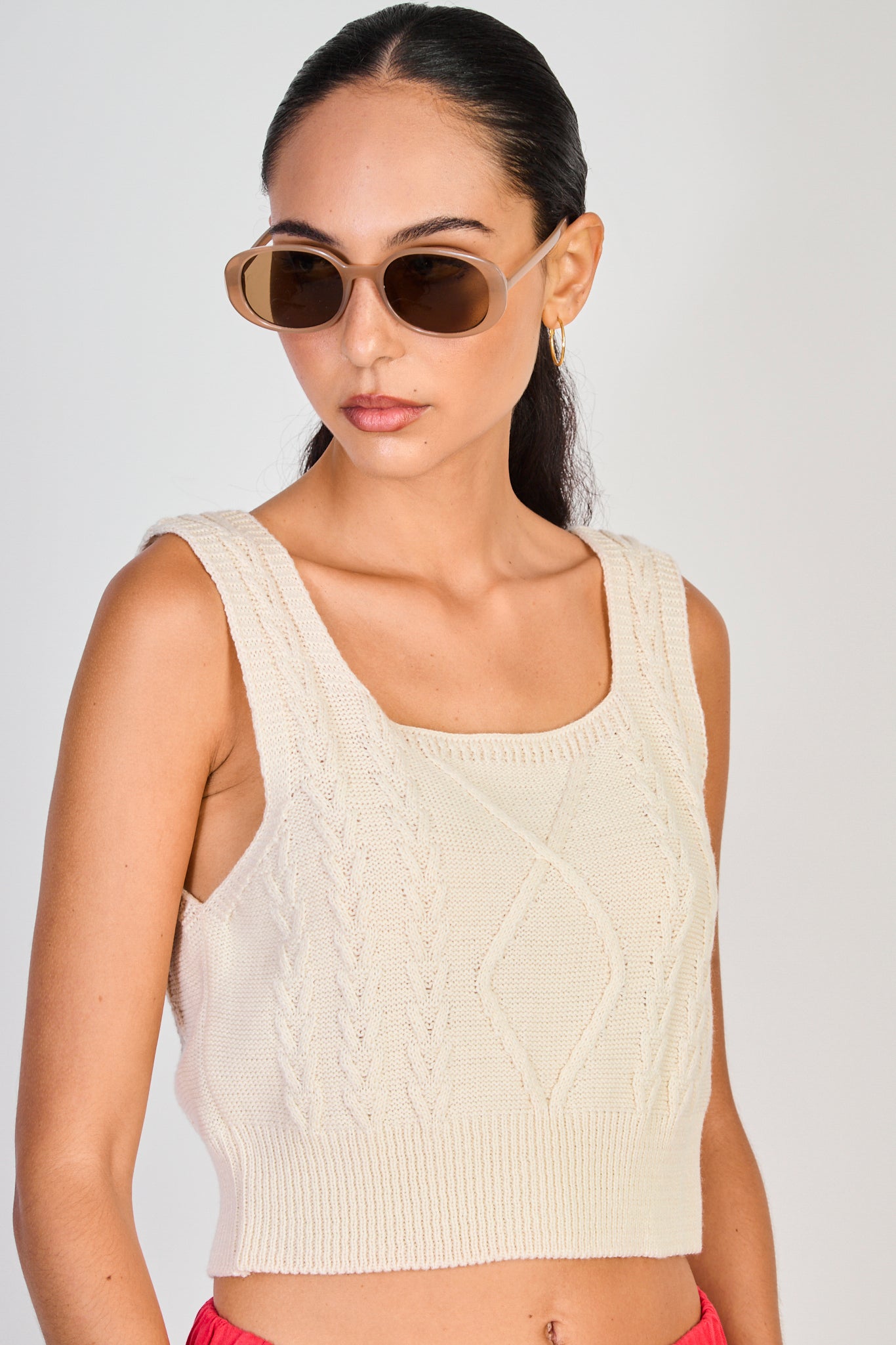 Ivory square neck cableknit tank_1