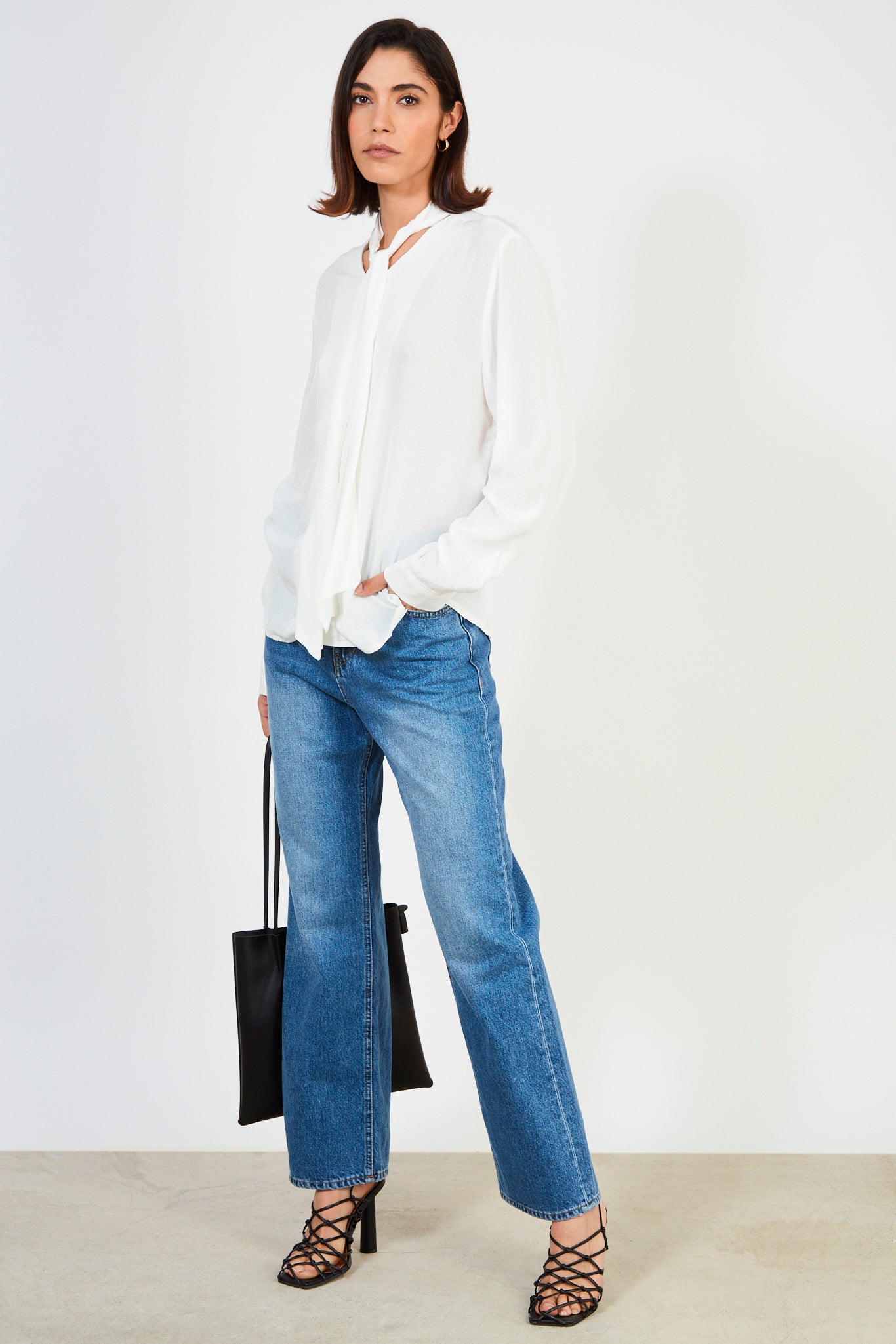 Ivory tie neck blouse_4