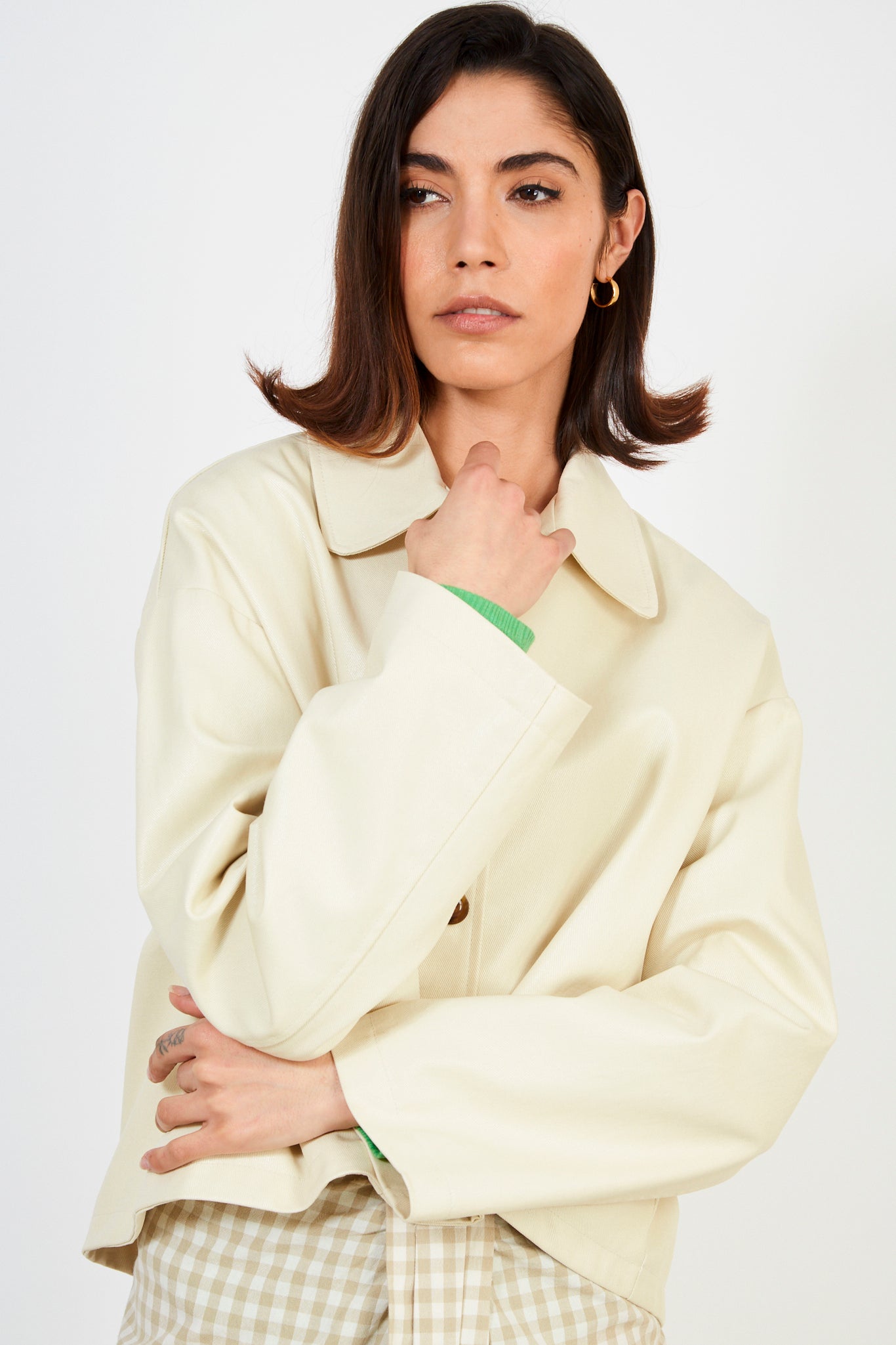 Ivory vegan leather short button up jacket_2