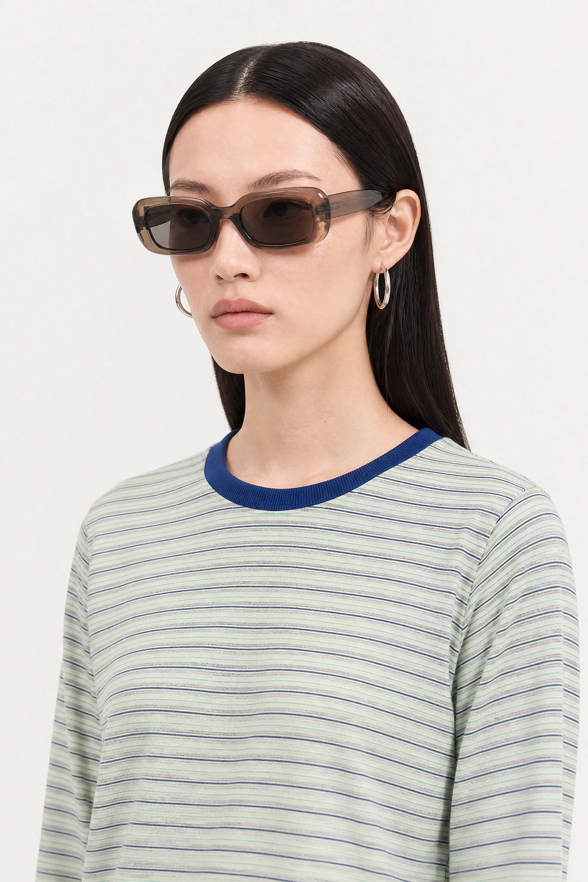 Ivory grey green and blue multi striped contrast collar long sleeved tee_3