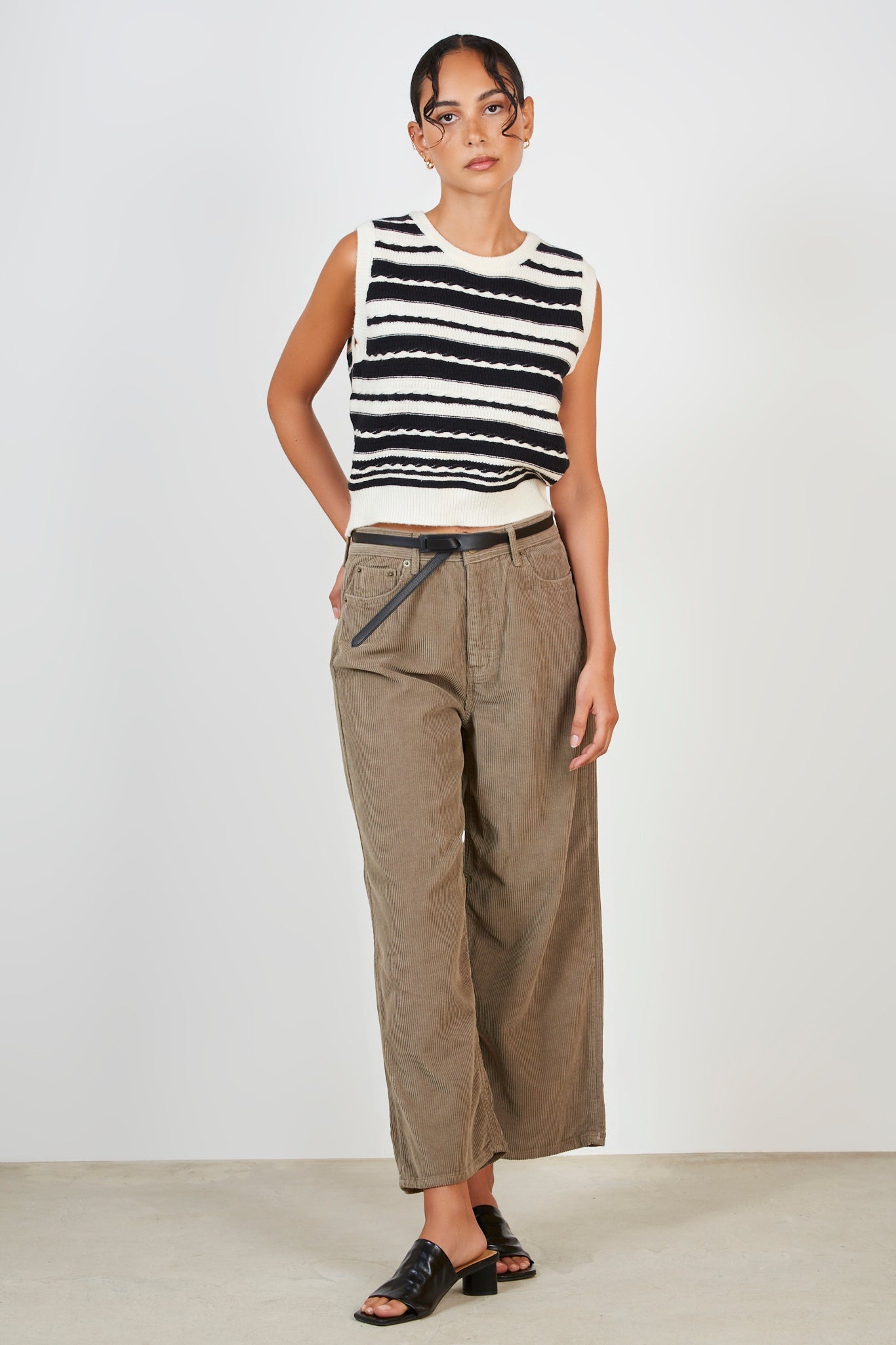 Ivory and black braided stripe sweater vest_3