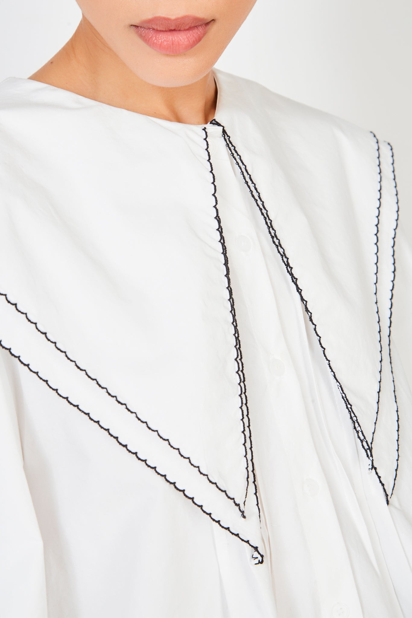 Ivory and black trim double giant collar blouse_5