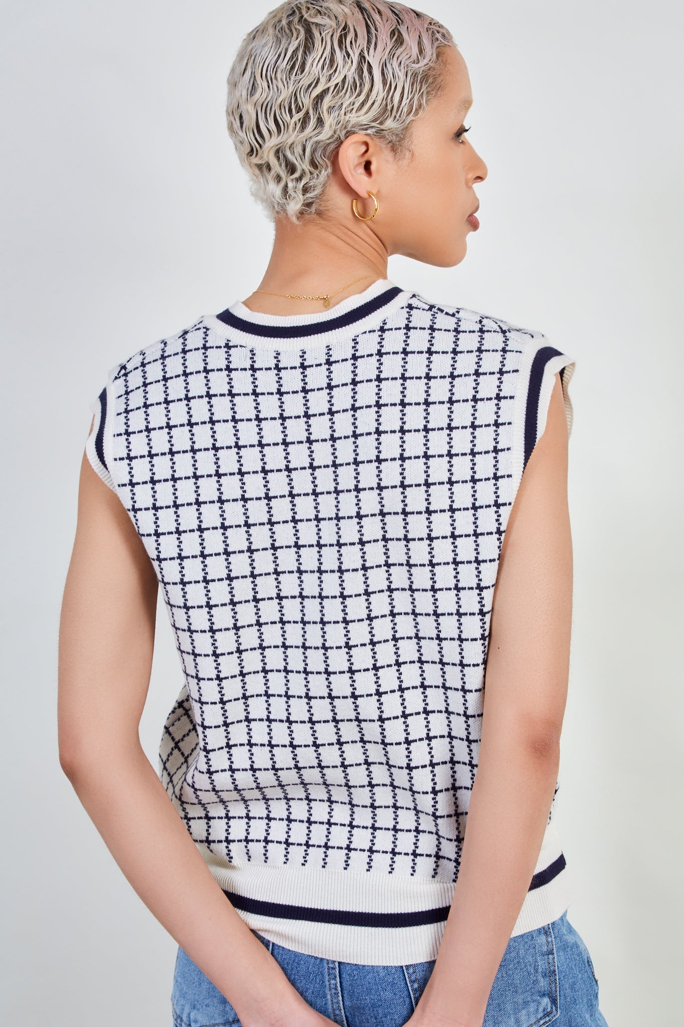 Ivory and navy box check sweater vest_3