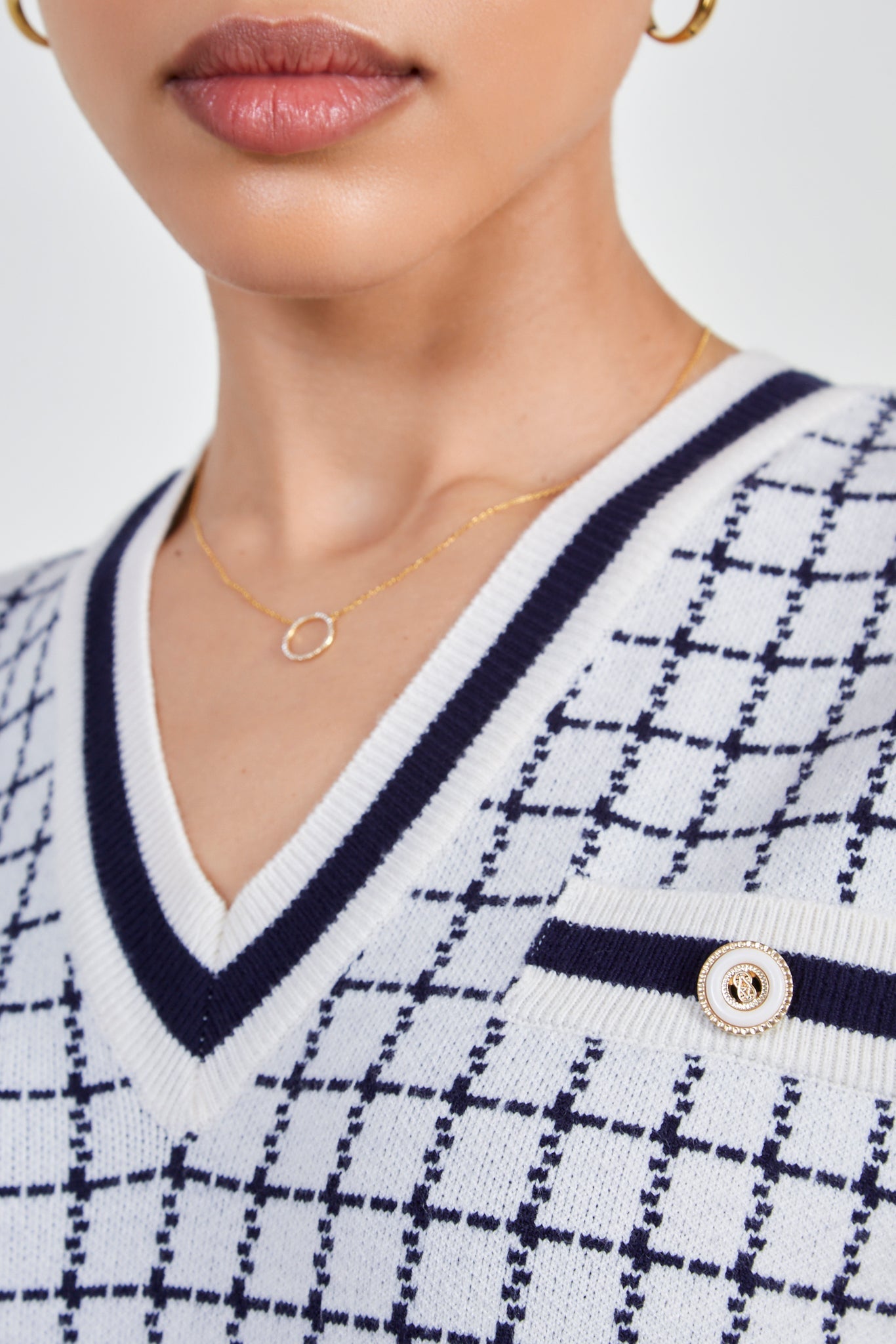 Ivory and navy box check sweater vest_4