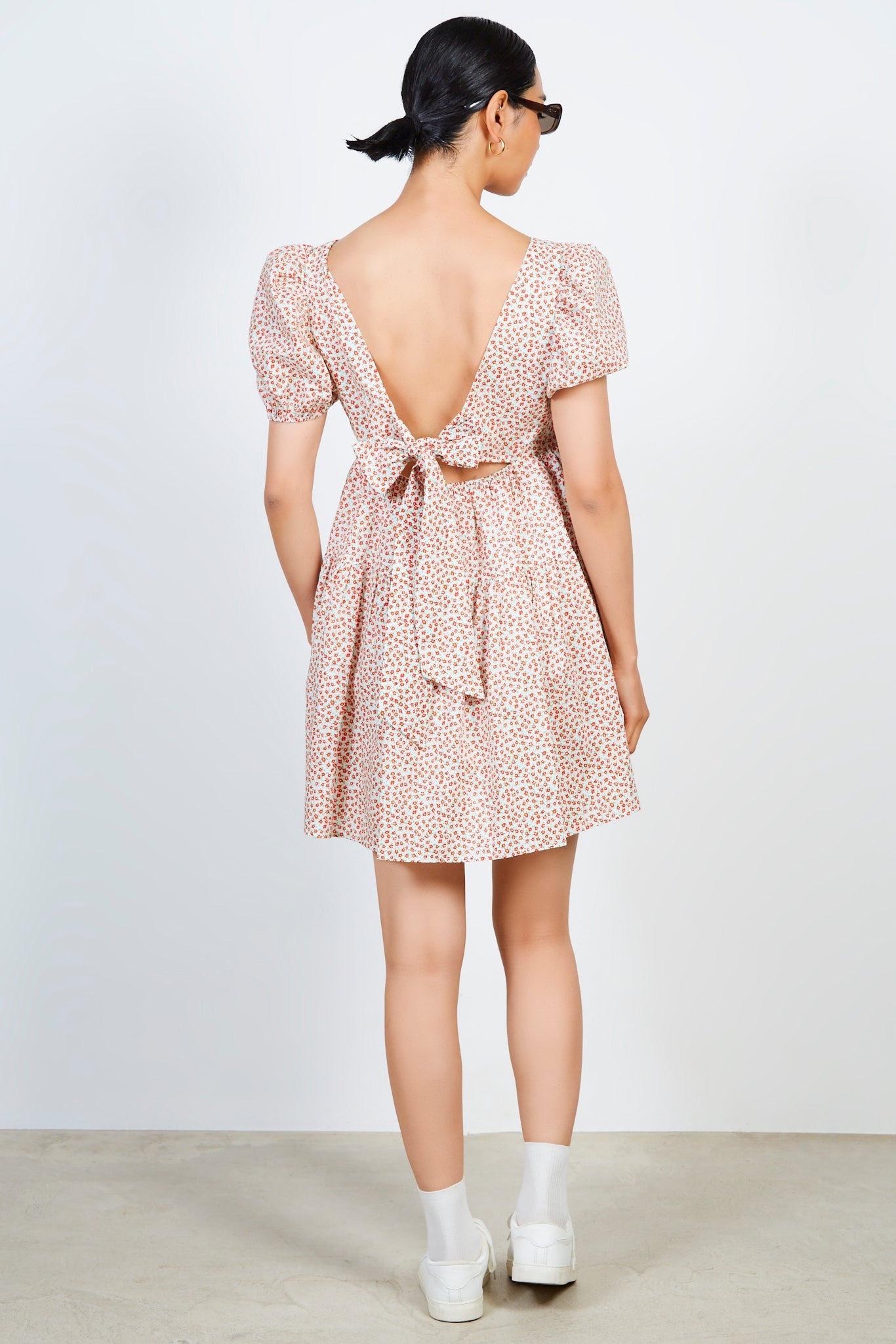 Ivory and red ditsy floral print tie back dress_2