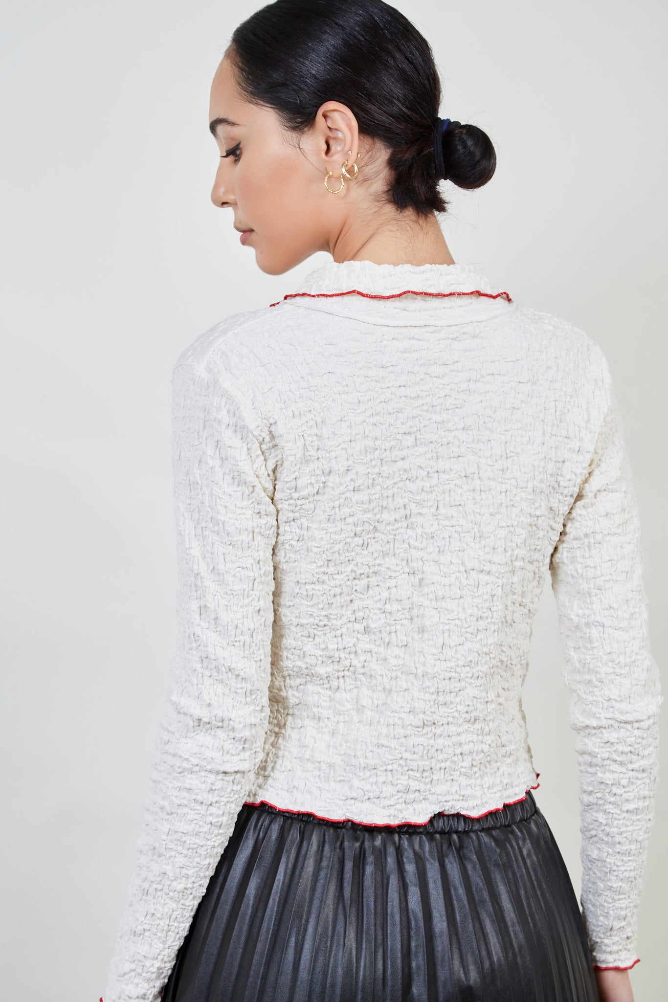 Ivory and red trim button up top_2