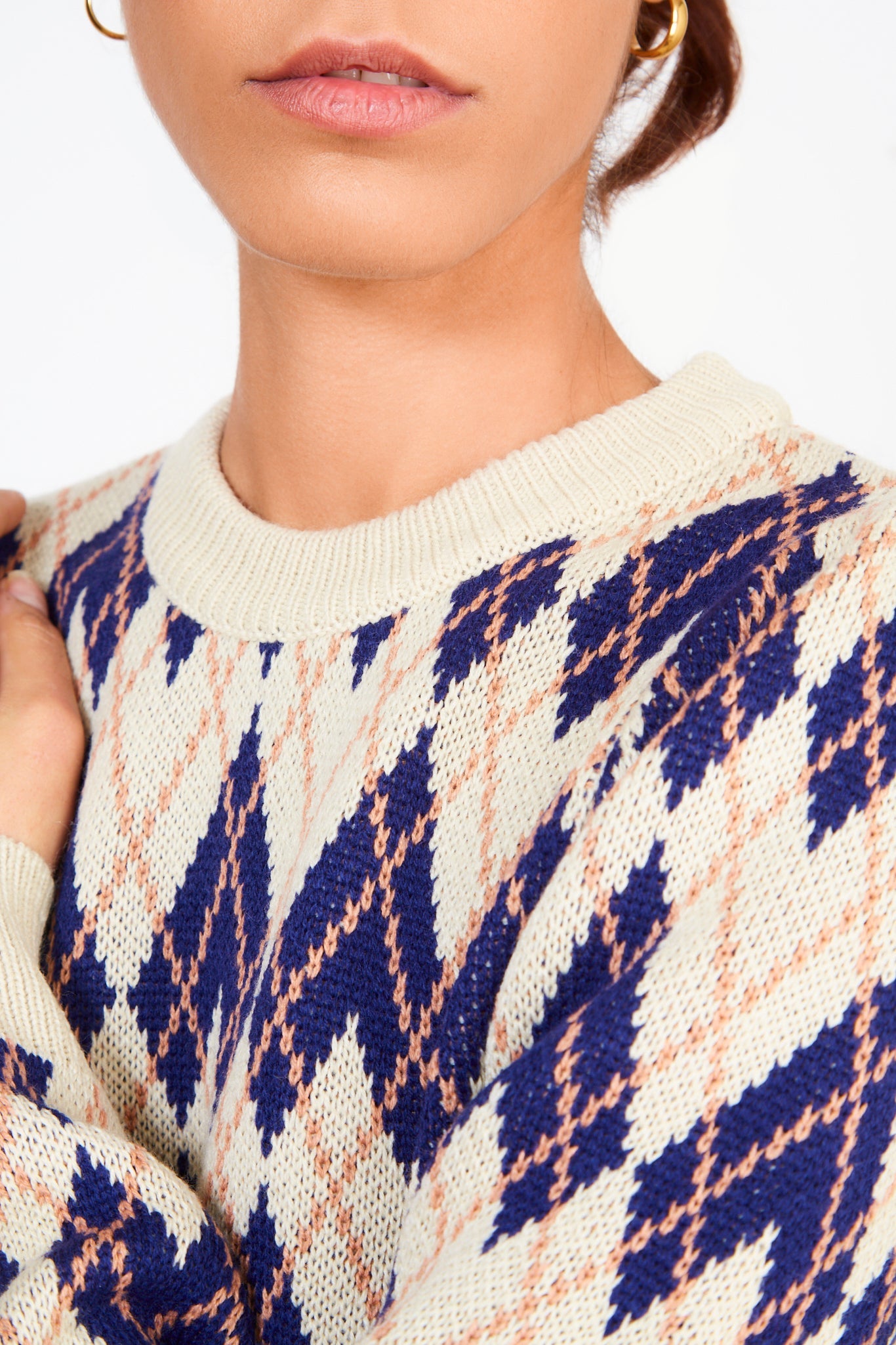 Ivory blue and camel diamond argyle jumper_4