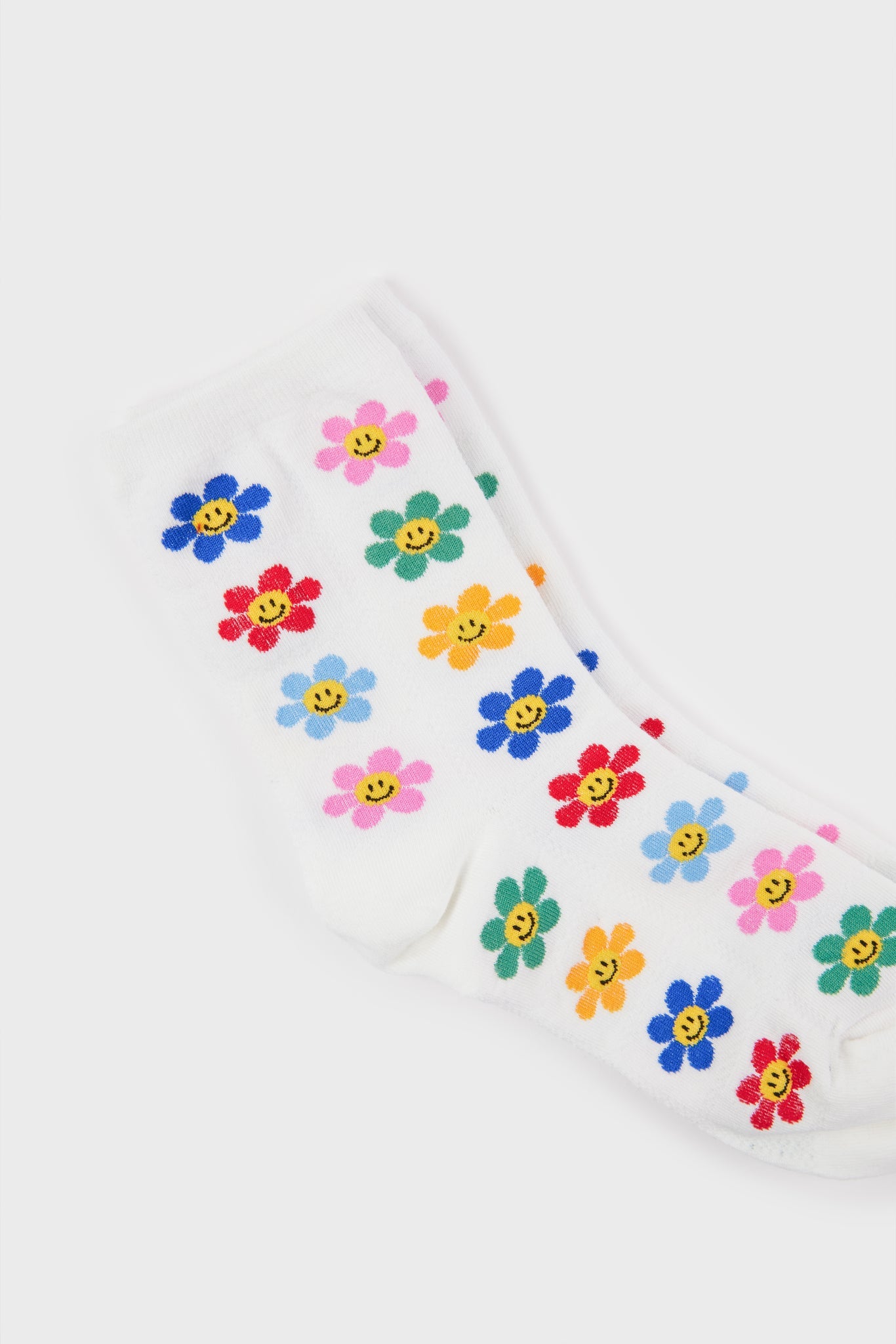 Ivory bright floral daisy smiley face socks_3