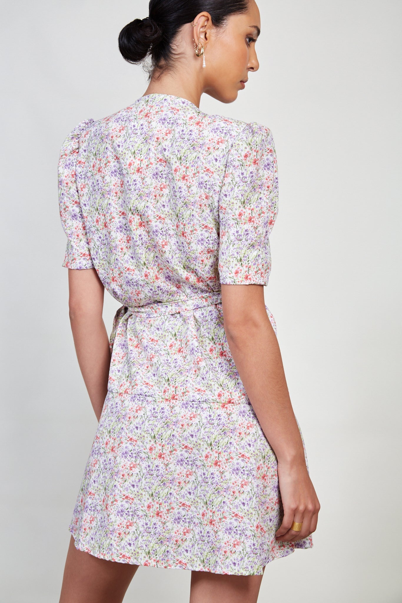 Ivory bright floral print side tie dress_3