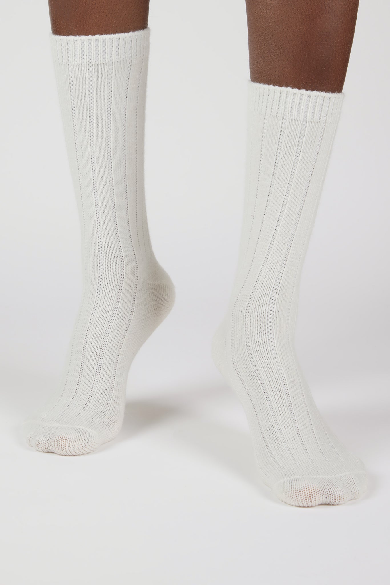 Ivory cashmere wool blend thick ribbed socks_4