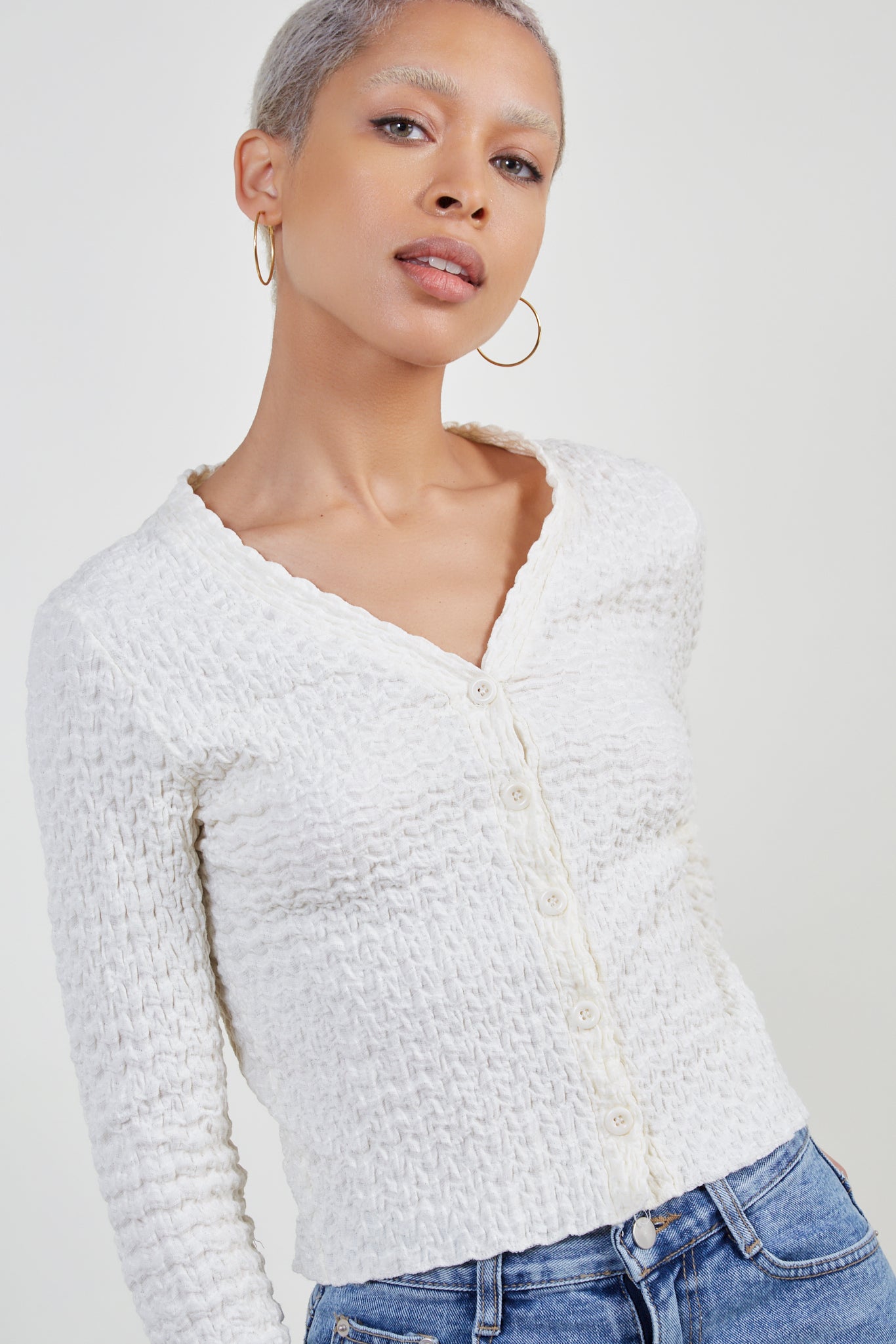 Ivory crinkled button up top_2