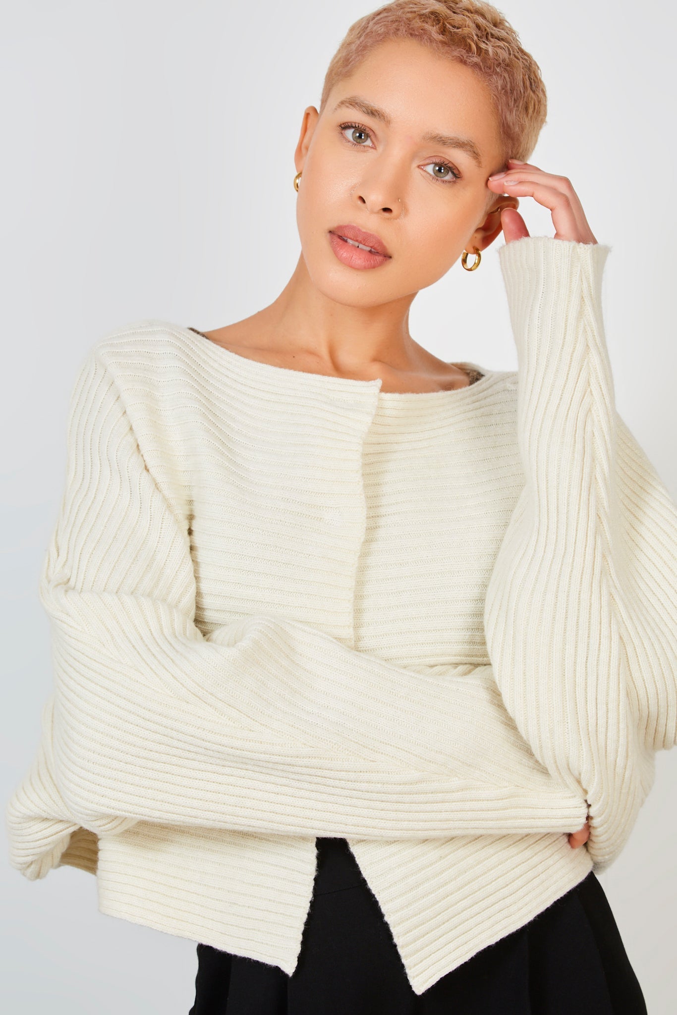 Ivory horizontal rib wool blend jumper_1
