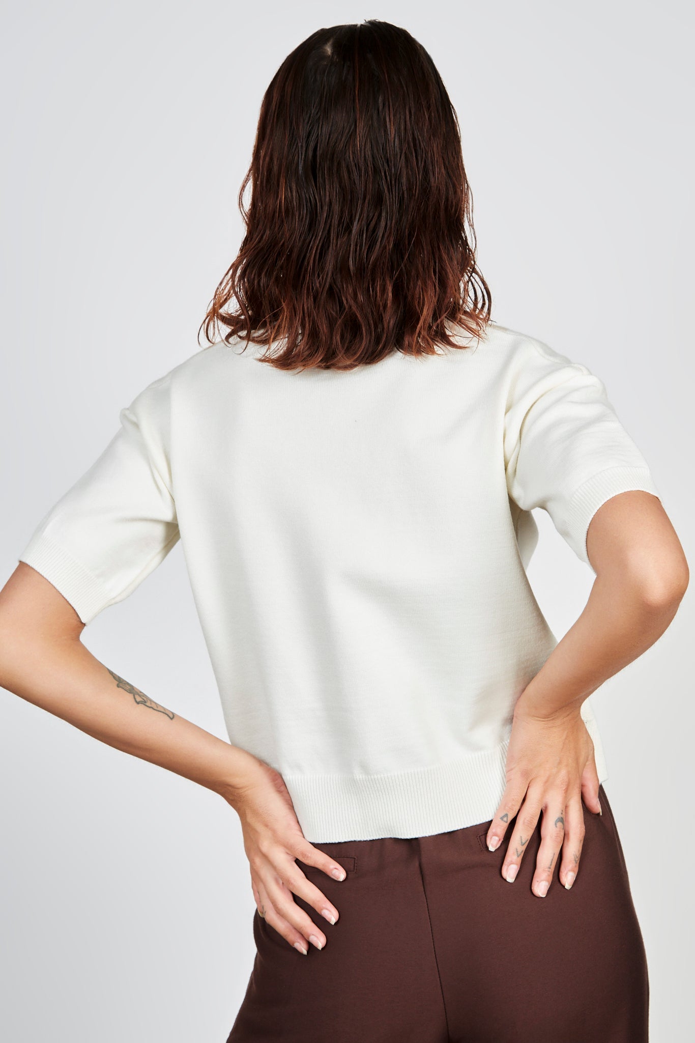 Ivory mustard and grey argyle short sleeved knit top_2