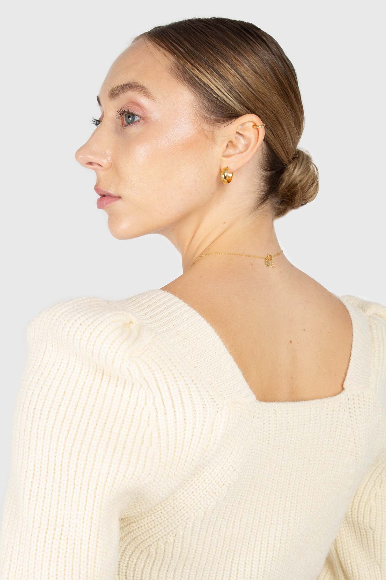 Ivory puff sleeved square neck knit top_3