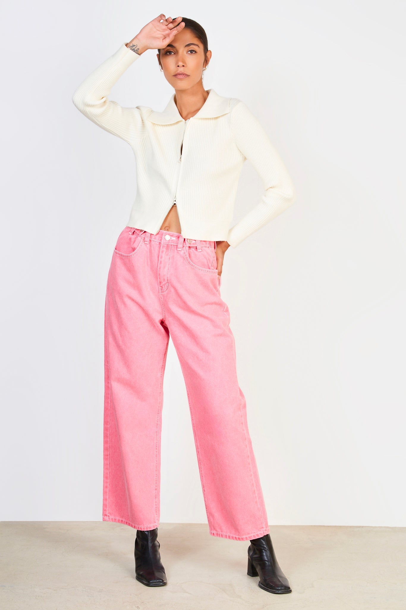 Ivory ribbed double zip cardigan_3