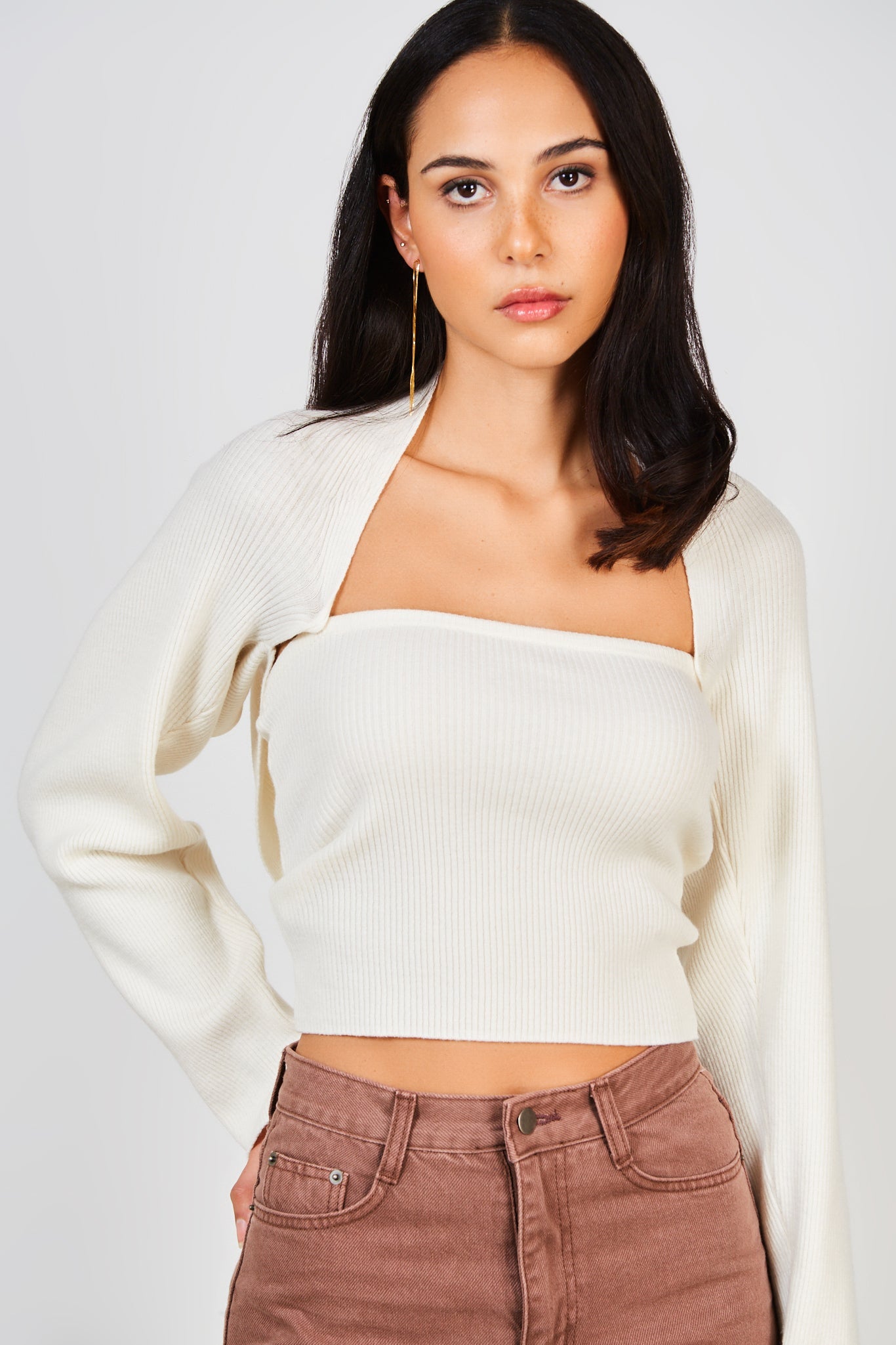 Ivory ribbed knit double button draped jumper_3
