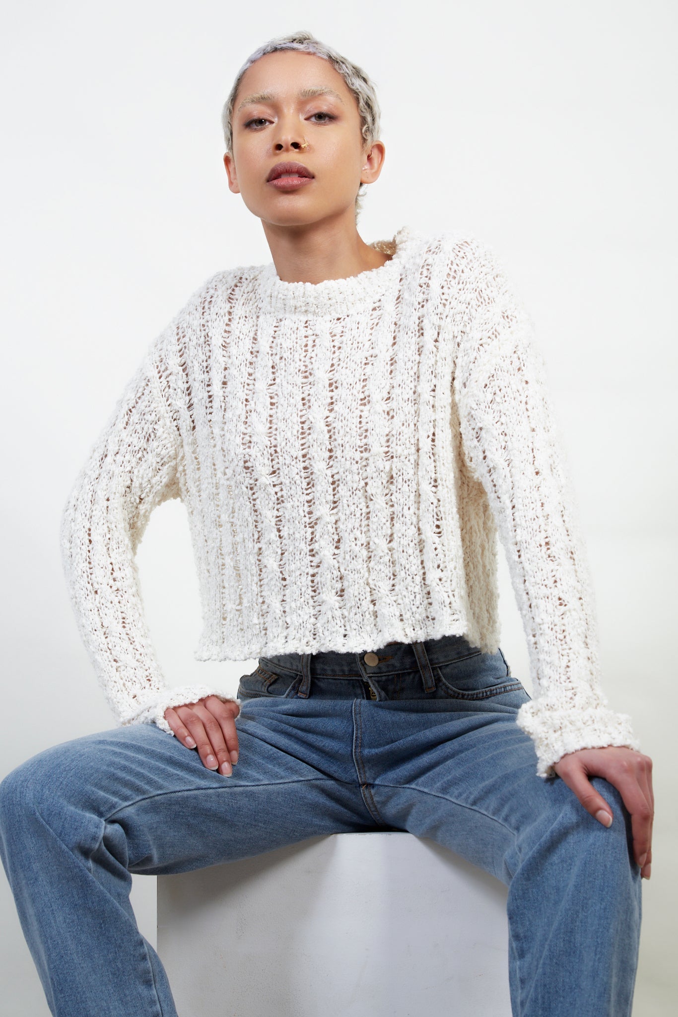 Ivory sheer knit cropped jumper_1