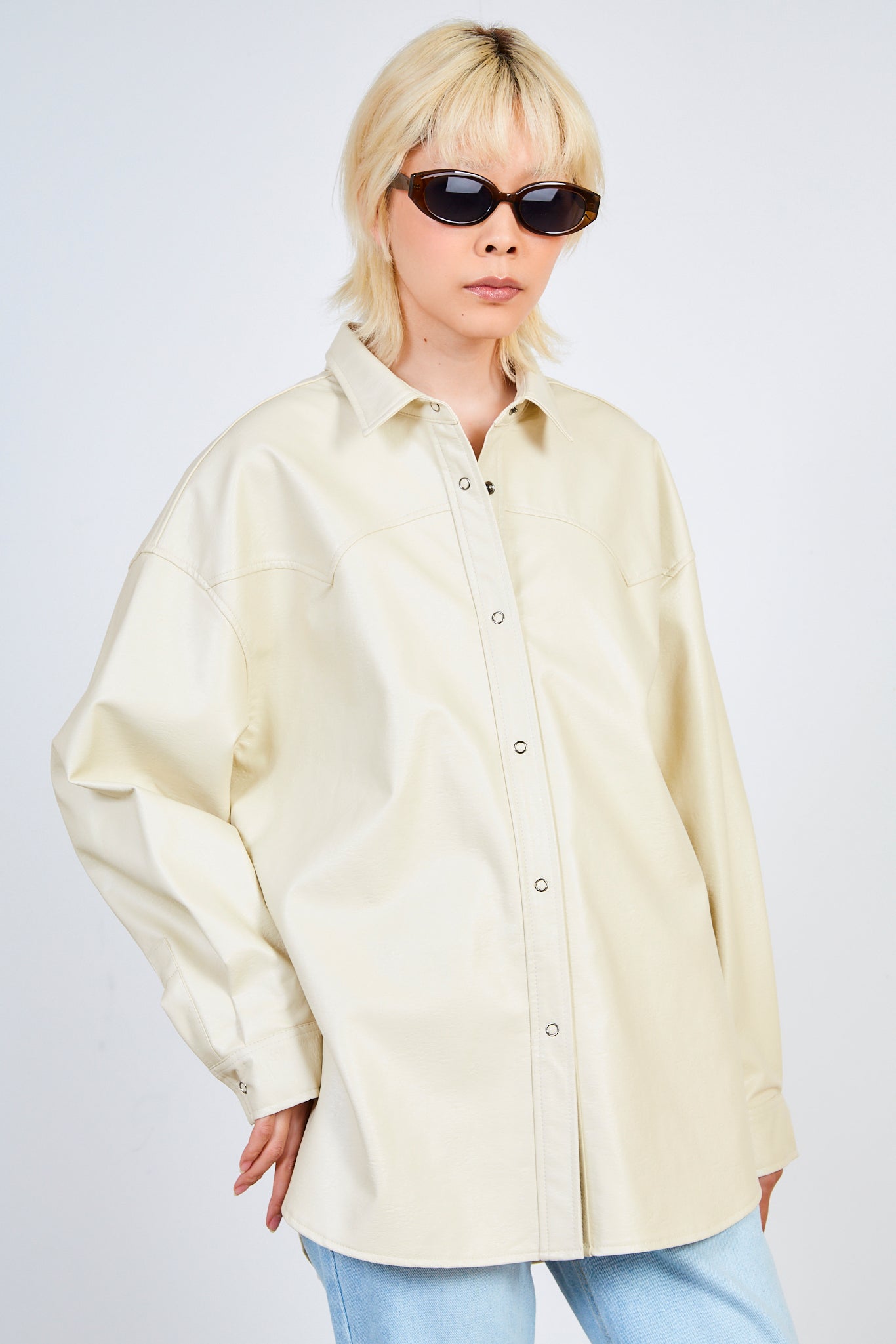 Ivory vegan leather oversized shirt jacket_1