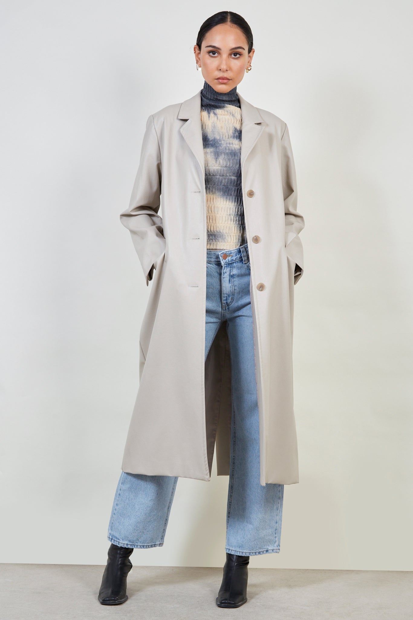 Ivory vegan leather tailored coat_1