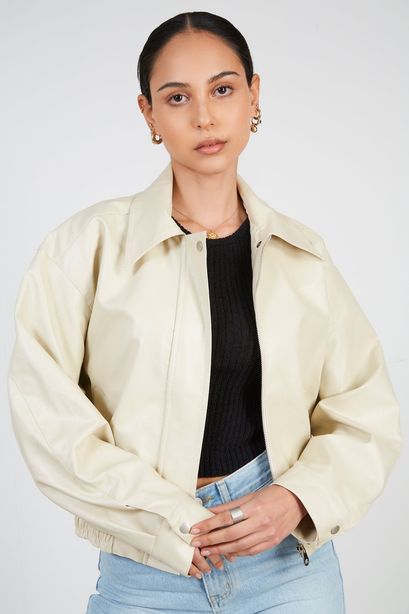 Ivory vegan leather zip up jacket_1