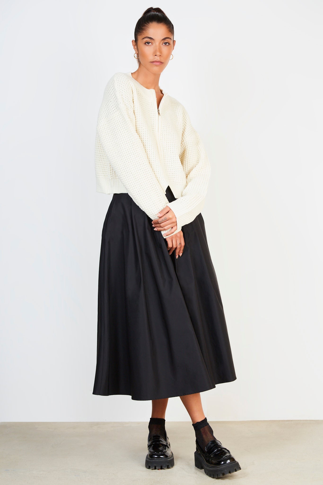 Ivory waffle knit zip cardigan_3