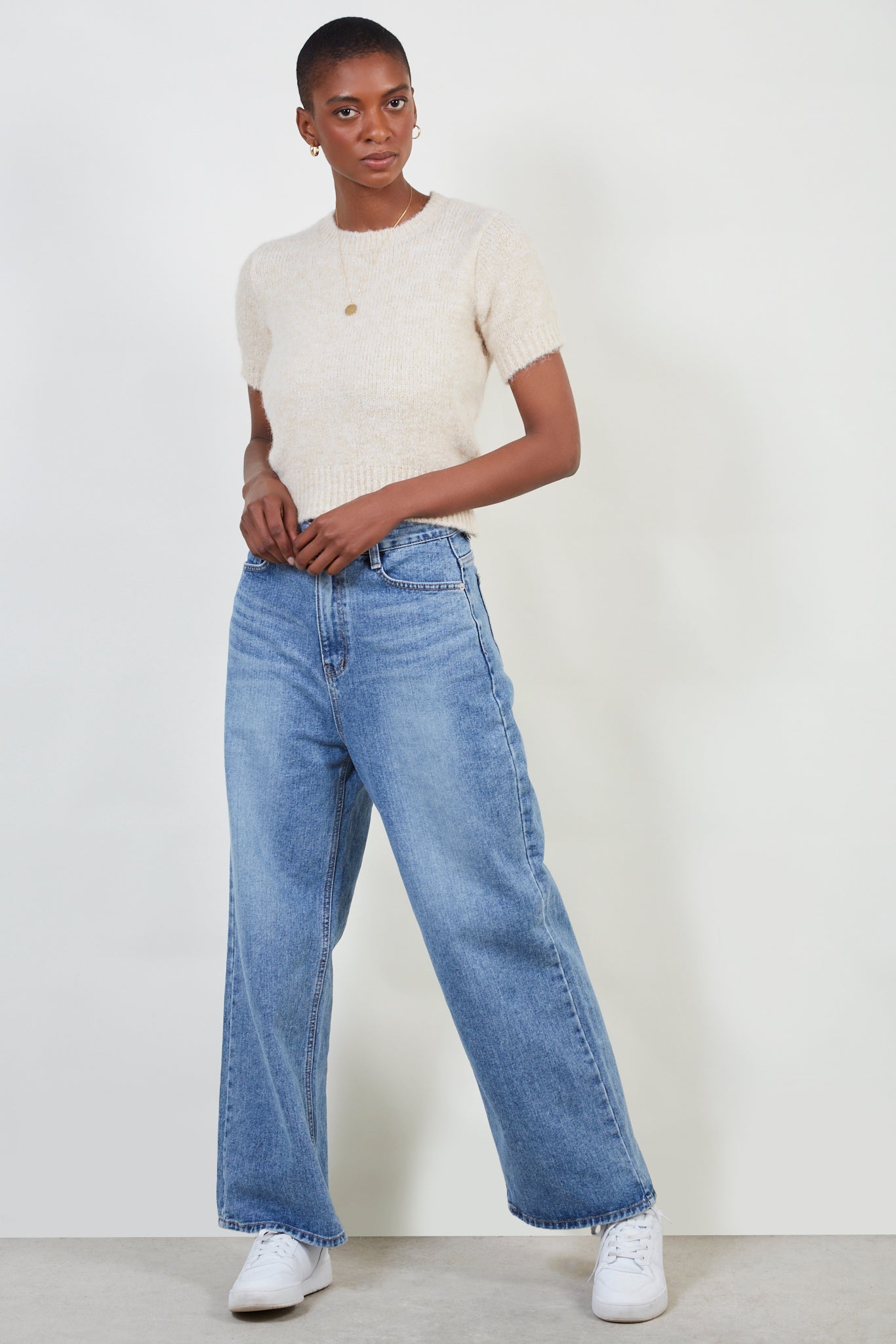 Ivory wool blend short sleeved jumper_2