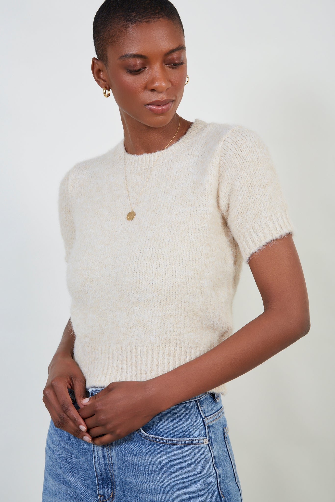Ivory wool blend short sleeved jumper_1