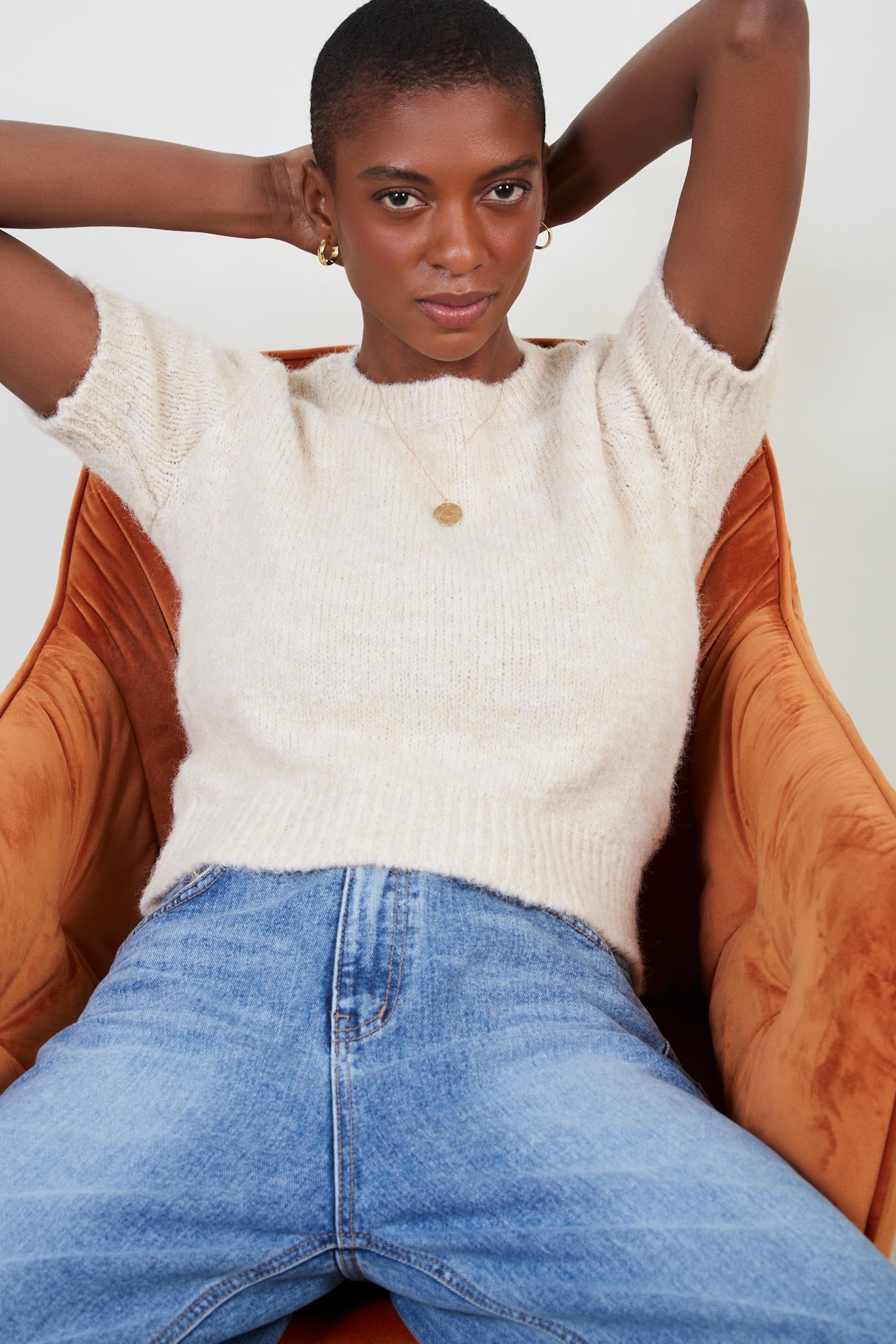 Ivory wool blend short sleeved jumper_4