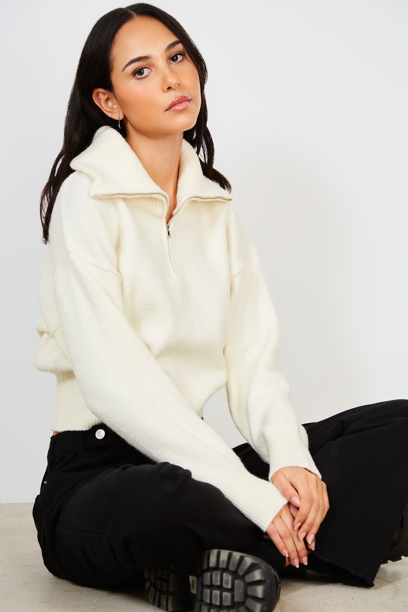 Ivory zip neck collared jumper_5